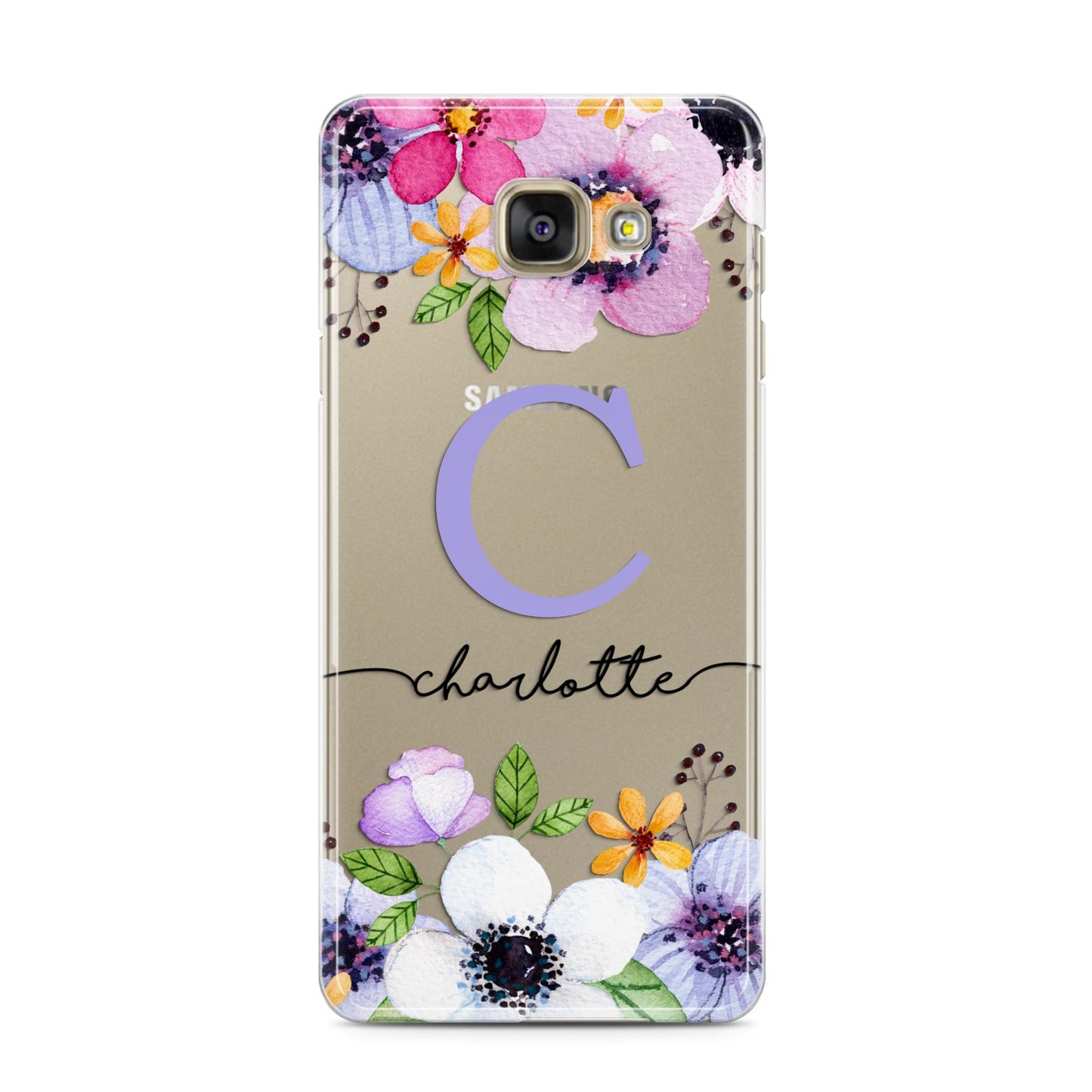 Personalised Violet Flowers Samsung Galaxy A3 2016 Case on gold phone