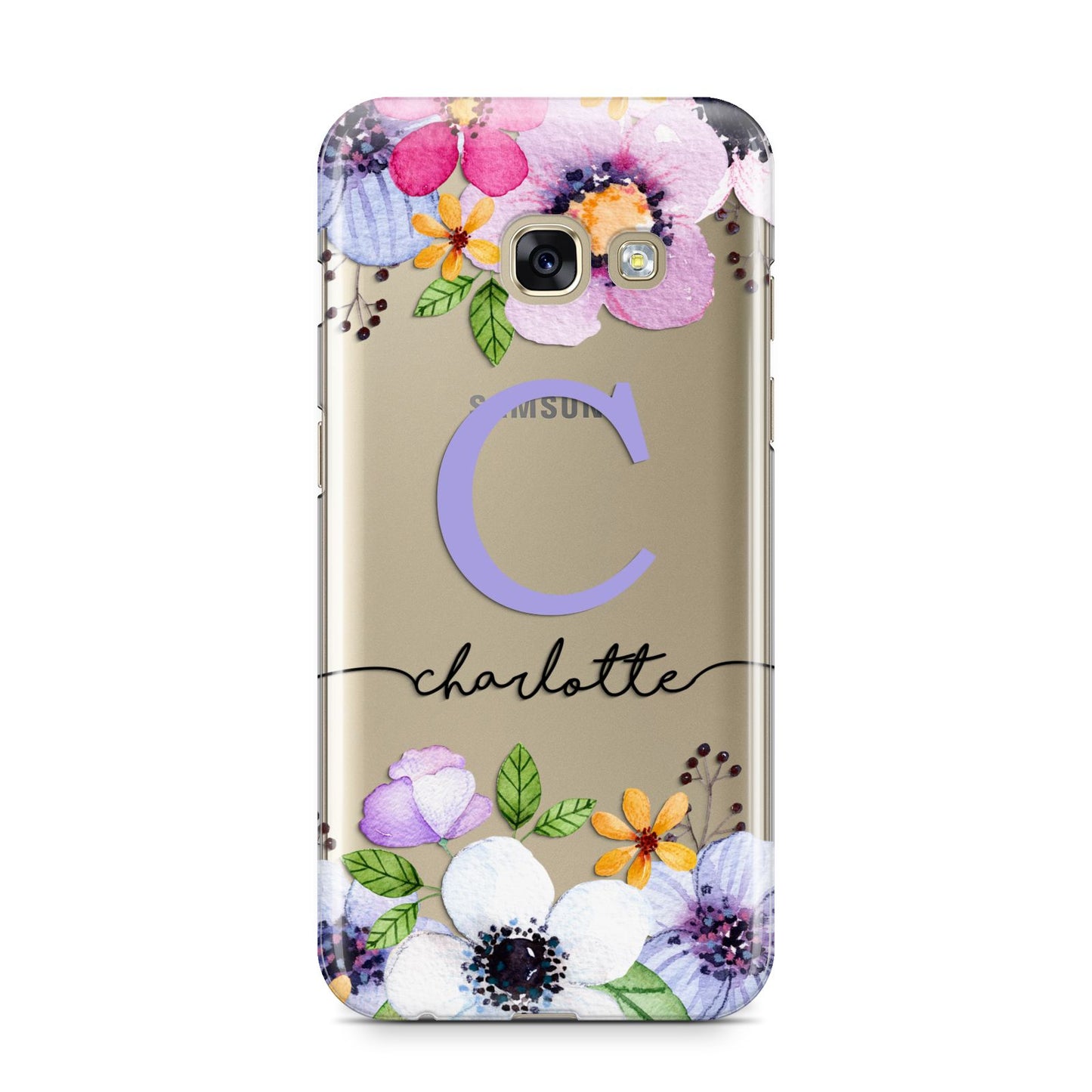 Personalised Violet Flowers Samsung Galaxy A3 2017 Case on gold phone
