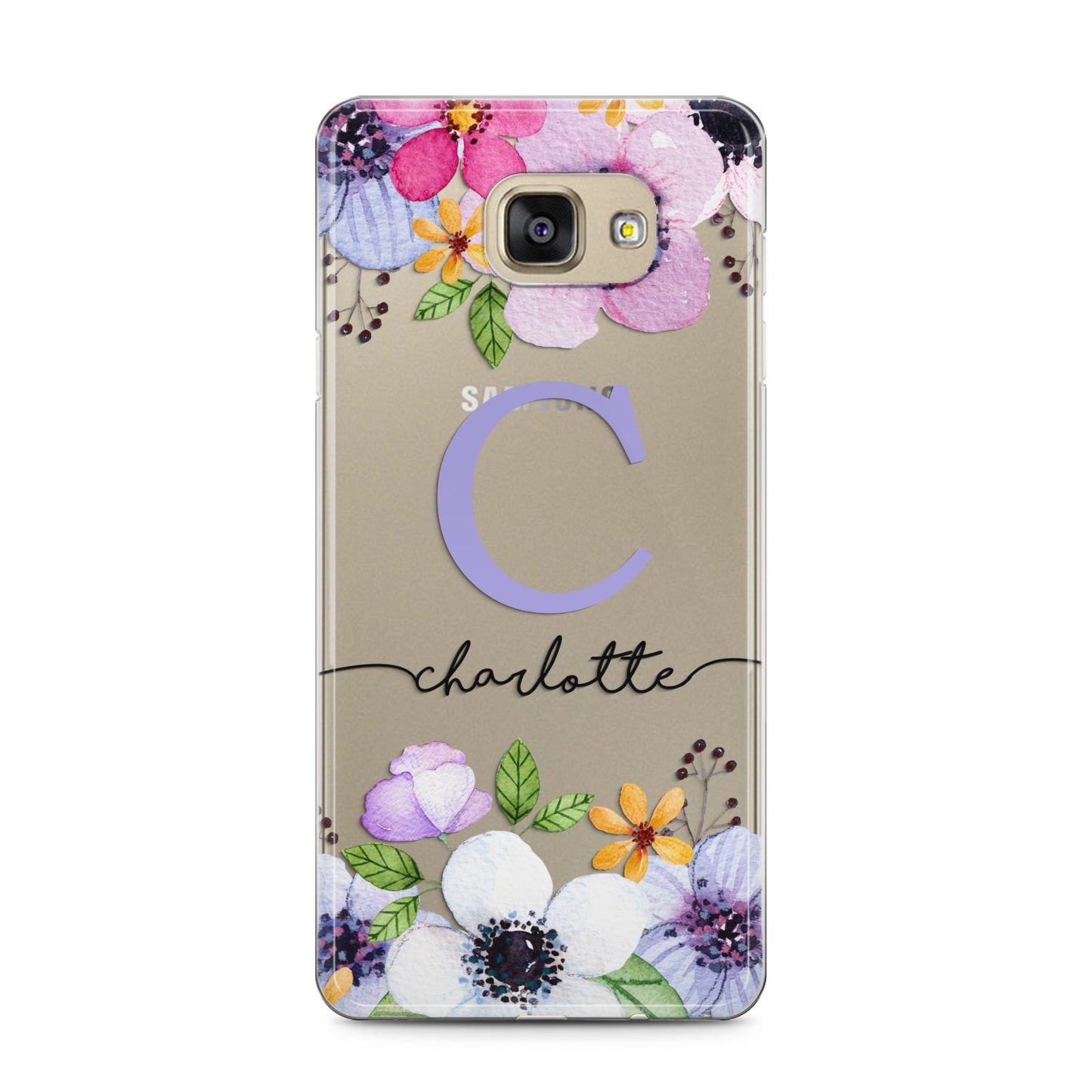 Personalised Violet Flowers Samsung Galaxy A5 2016 Case on gold phone