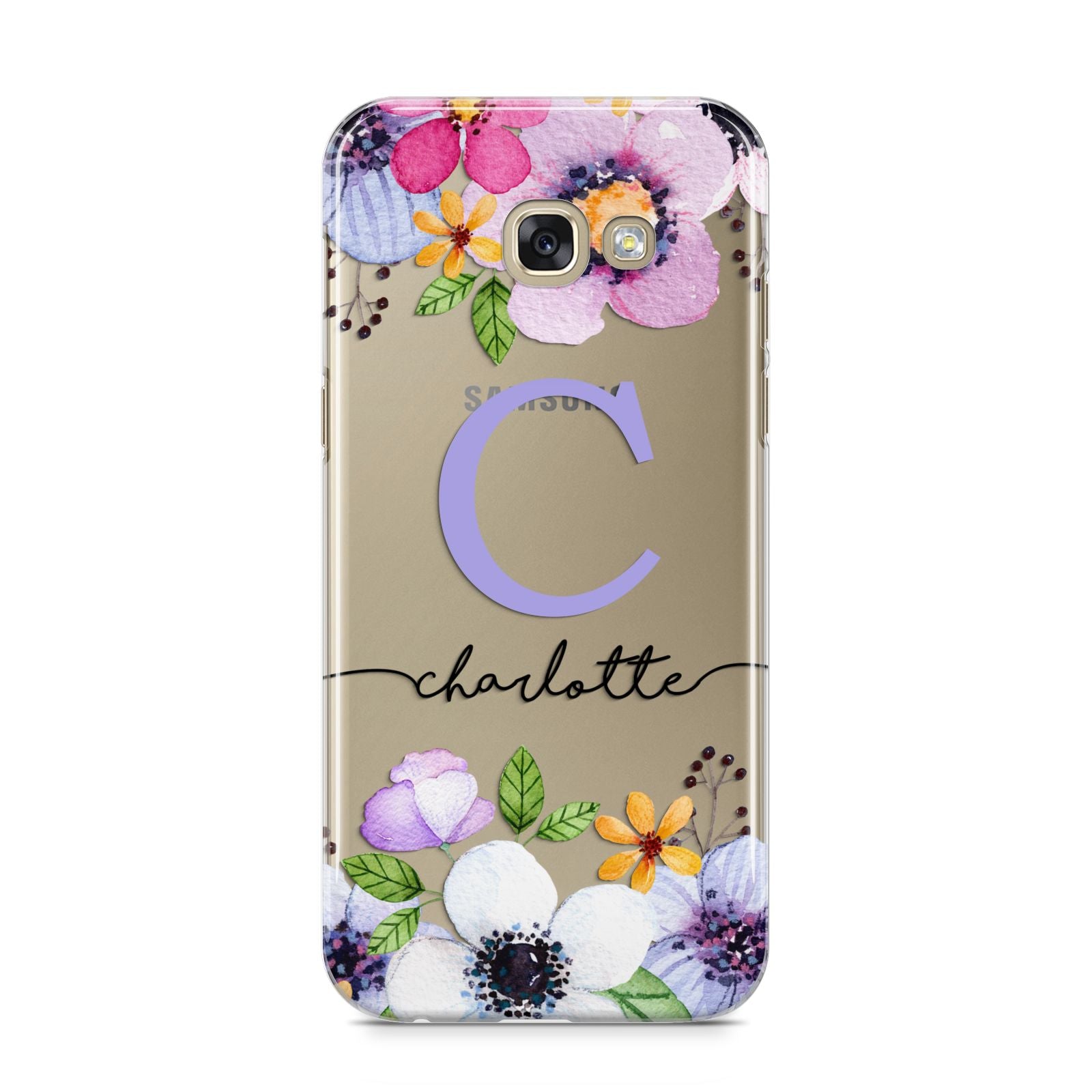 Personalised Violet Flowers Samsung Galaxy A5 2017 Case on gold phone