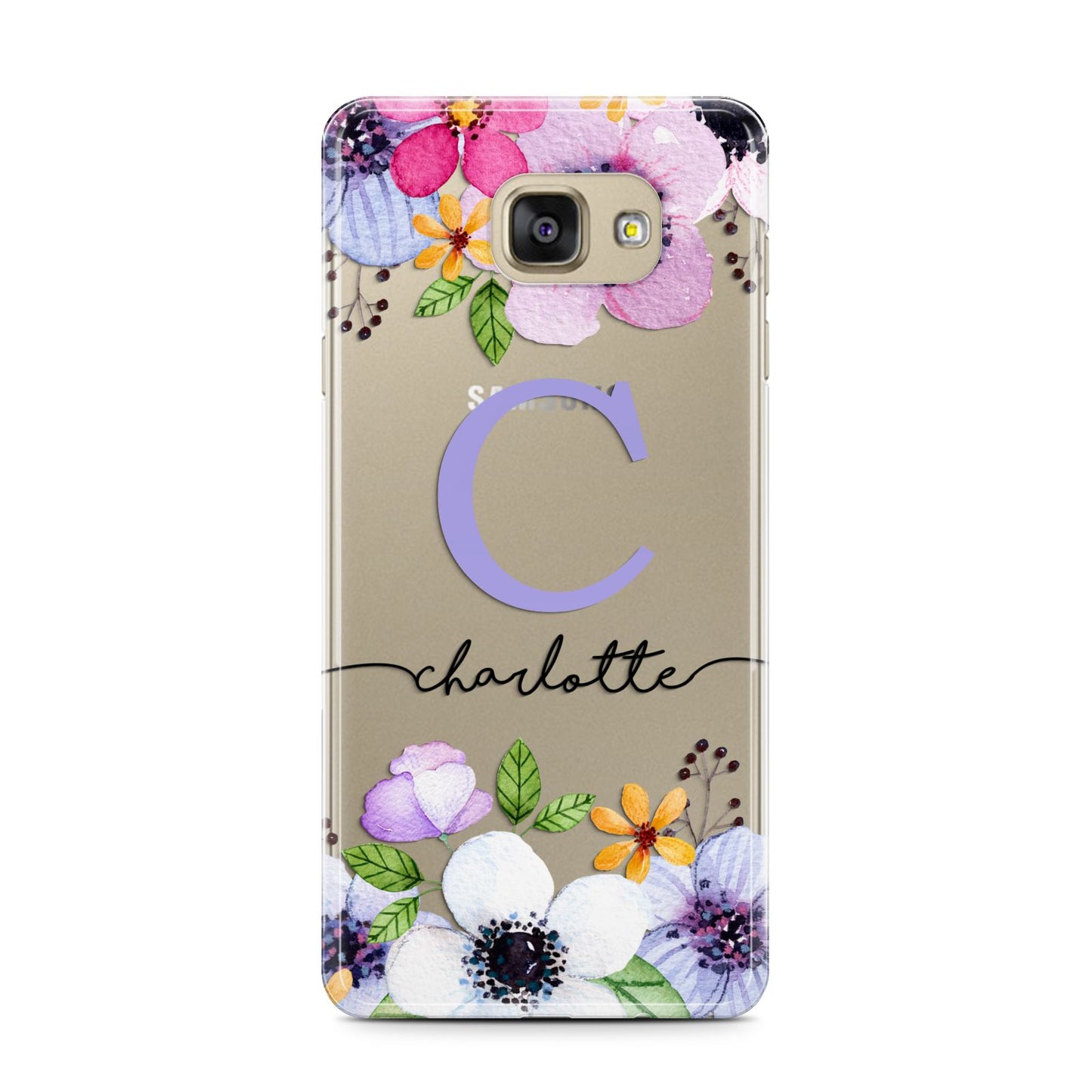 Personalised Violet Flowers Samsung Galaxy A7 2016 Case on gold phone