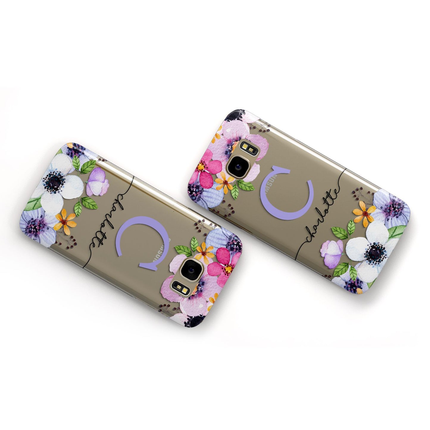 Personalised Violet Flowers Samsung Galaxy Case Flat Overview