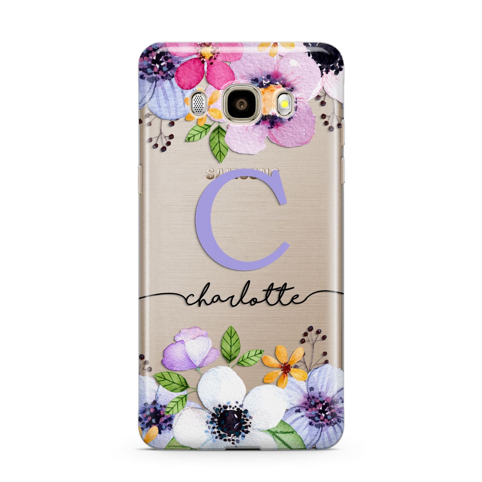 Personalised Violet Flowers Samsung Galaxy J7 2016 Case on gold phone