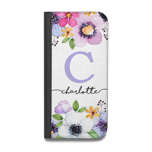 Personalised Violet Flowers Vegan Leather Flip iPhone Case