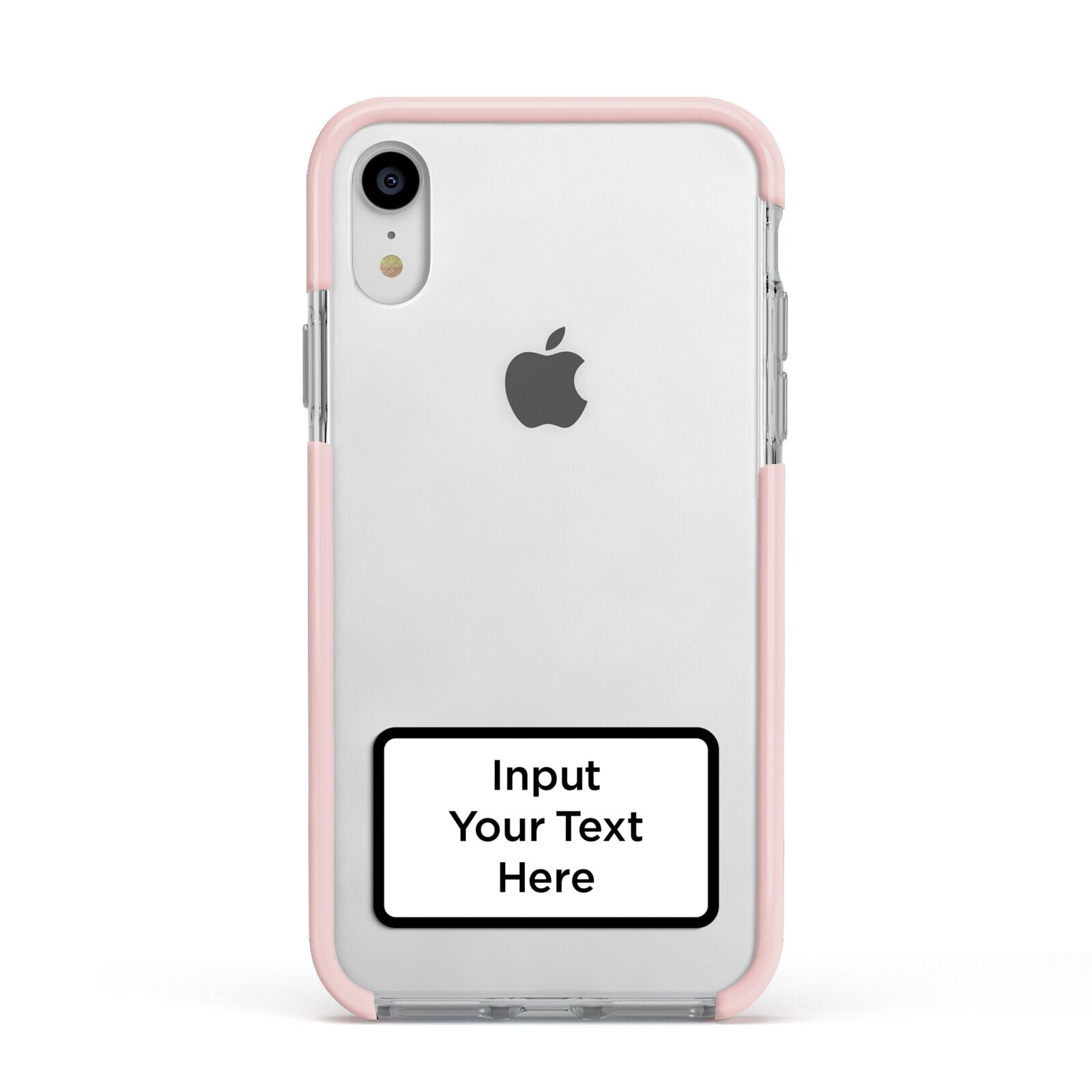 Personalised Warning Label Apple iPhone XR Impact Case Pink Edge on Silver Phone