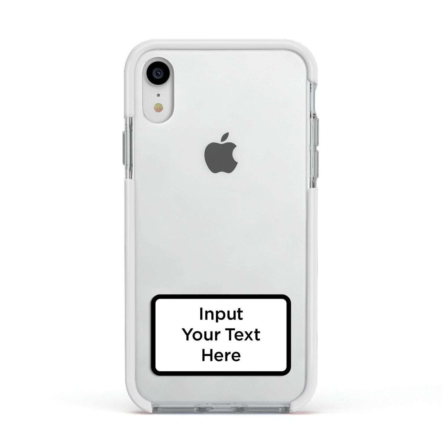 Personalised Warning Label Apple iPhone XR Impact Case White Edge on Silver Phone