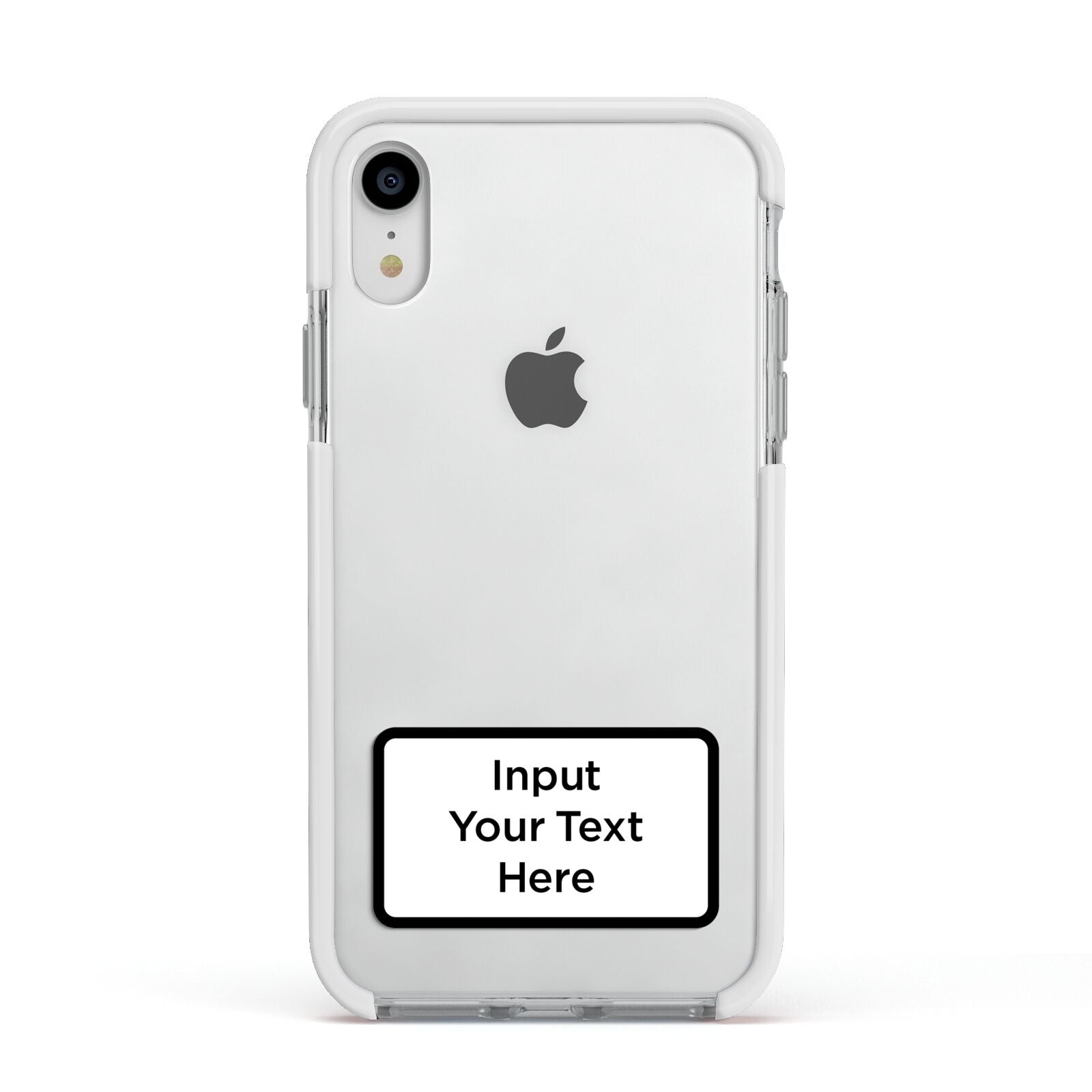 Personalised Warning Label Apple iPhone XR Impact Case White Edge on Silver Phone