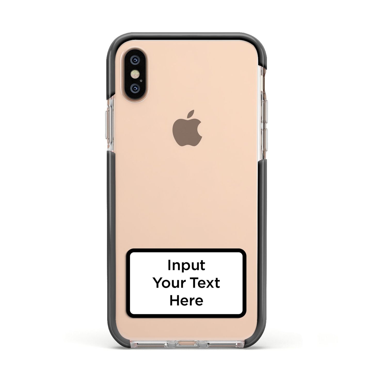 Personalised Warning Label Apple iPhone Xs Impact Case Black Edge on Gold Phone