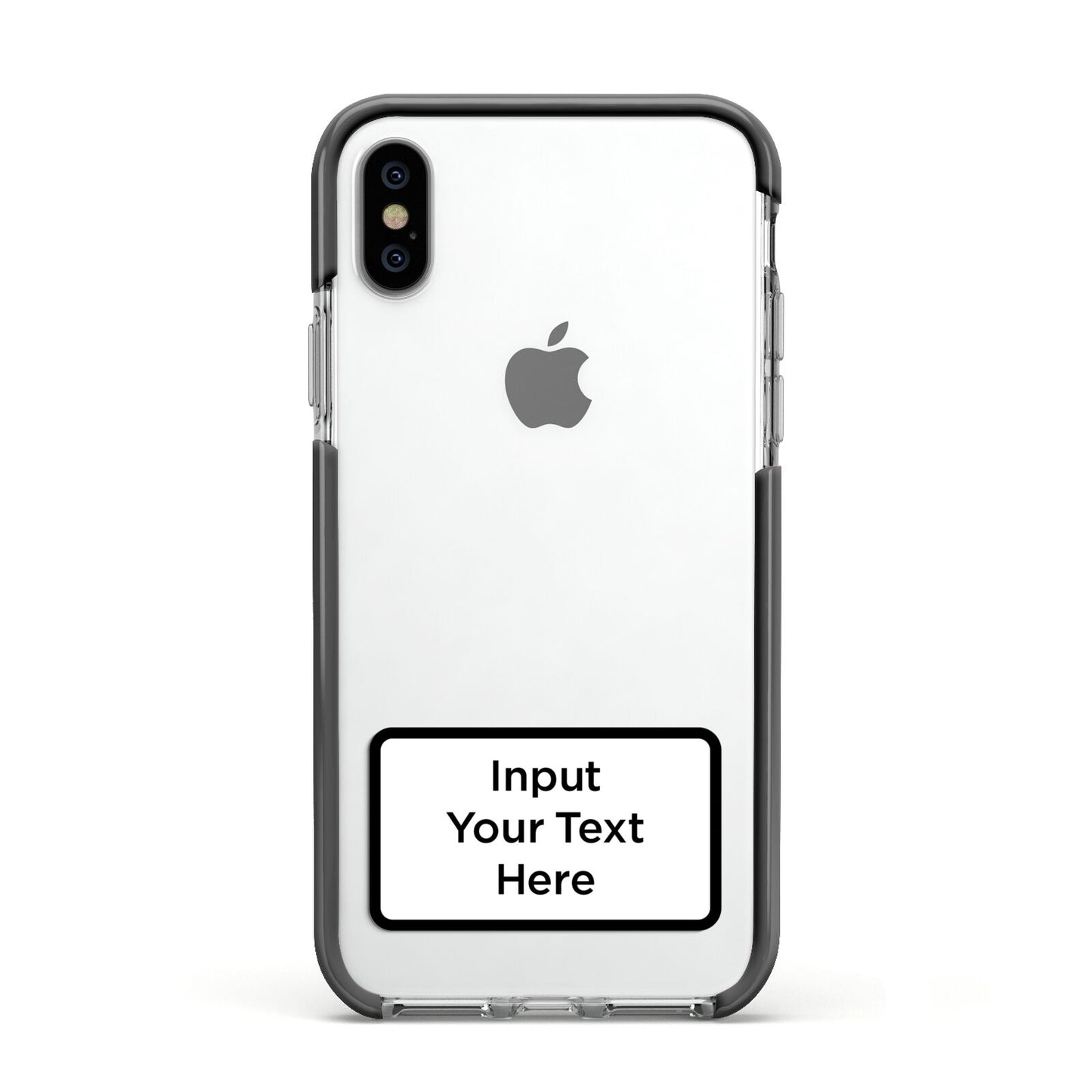 Personalised Warning Label Apple iPhone Xs Impact Case Black Edge on Silver Phone