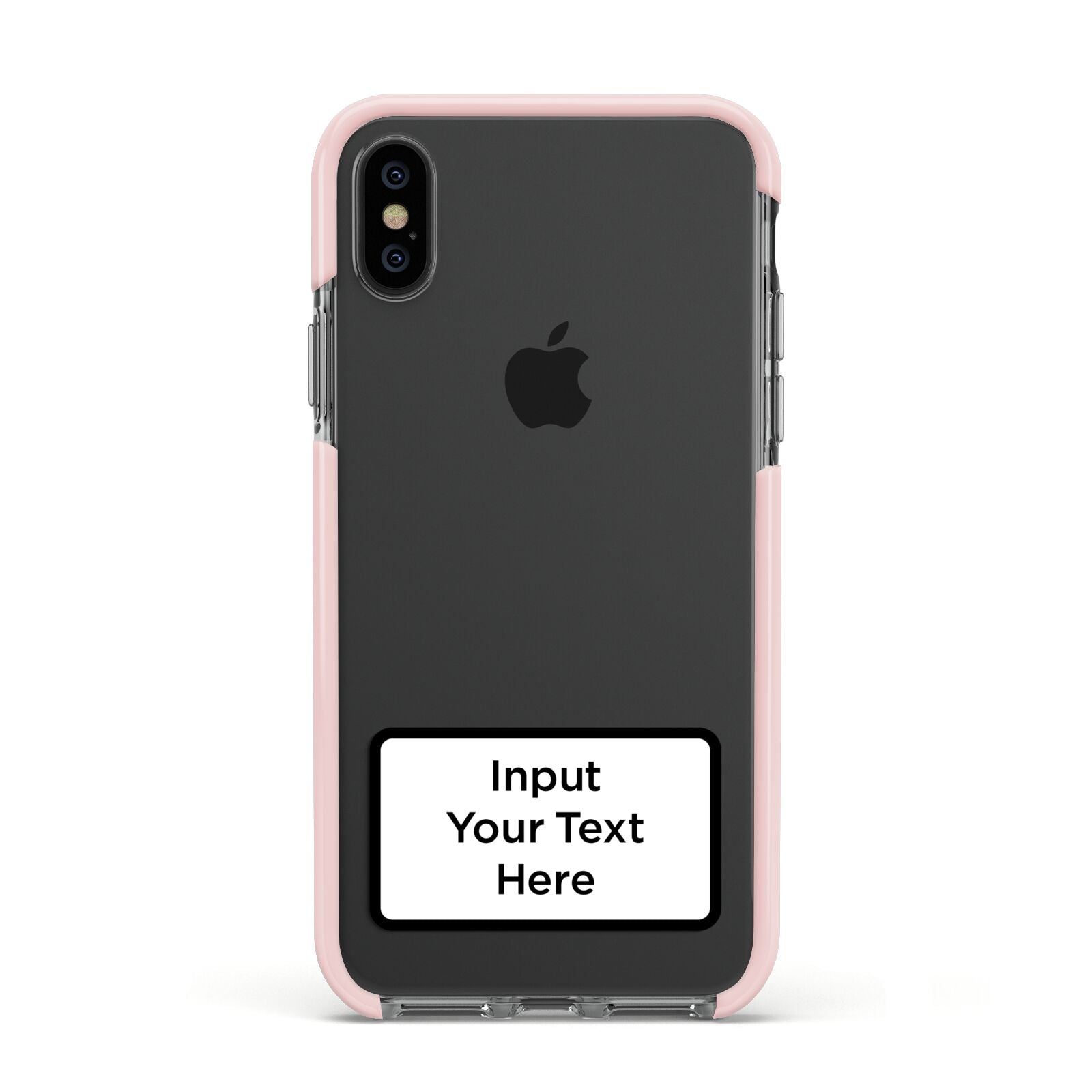 Personalised Warning Label Apple iPhone Xs Impact Case Pink Edge on Black Phone