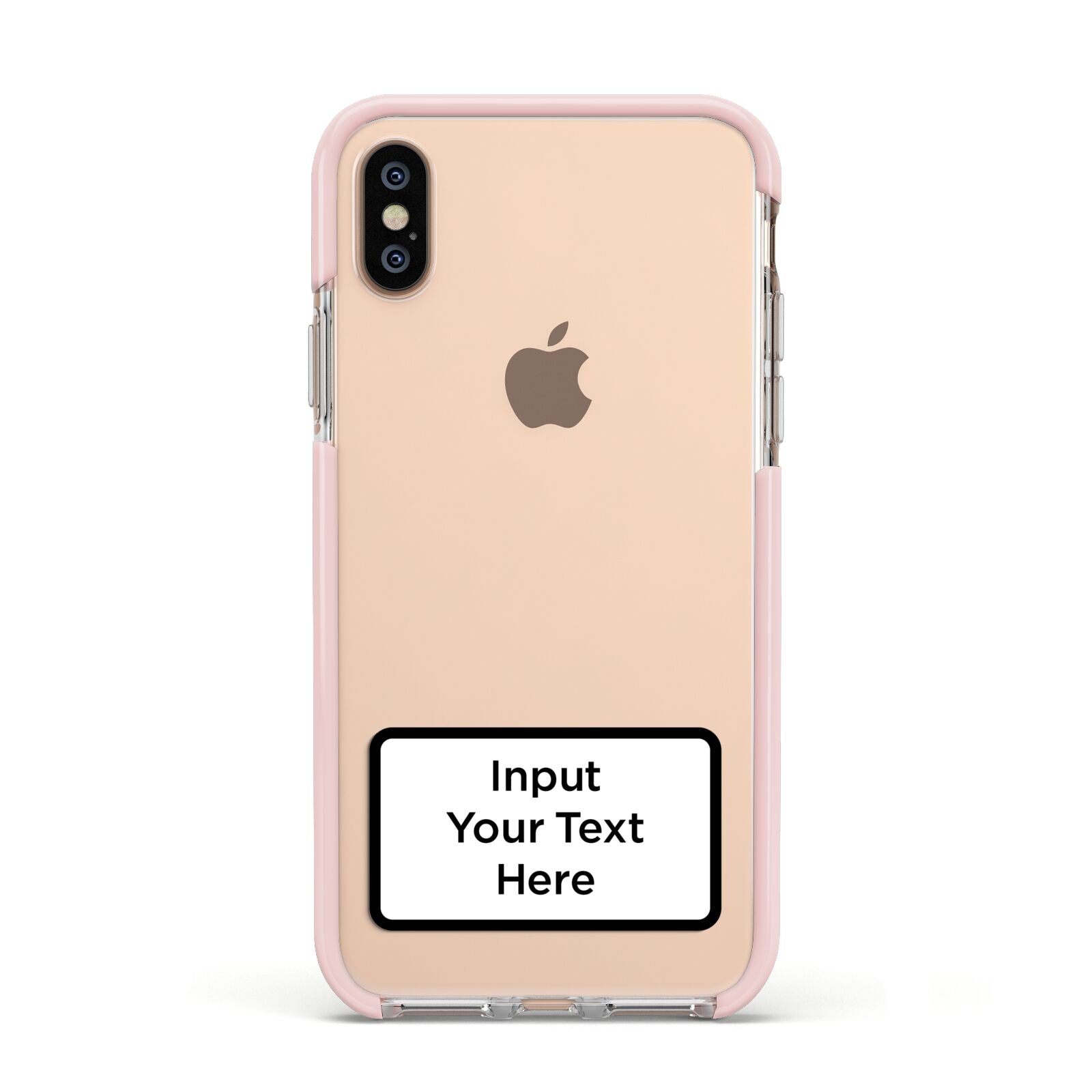 Personalised Warning Label Apple iPhone Xs Impact Case Pink Edge on Gold Phone