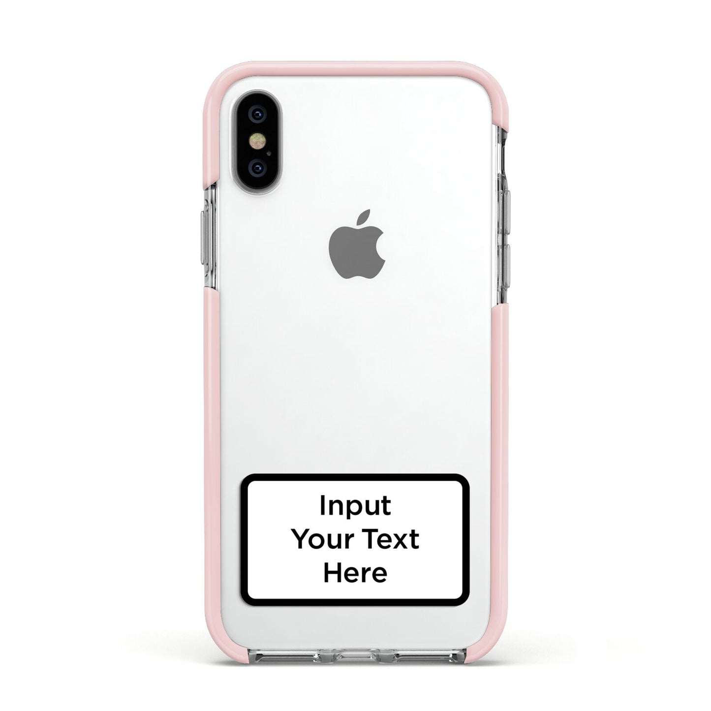 Personalised Warning Label Apple iPhone Xs Impact Case Pink Edge on Silver Phone