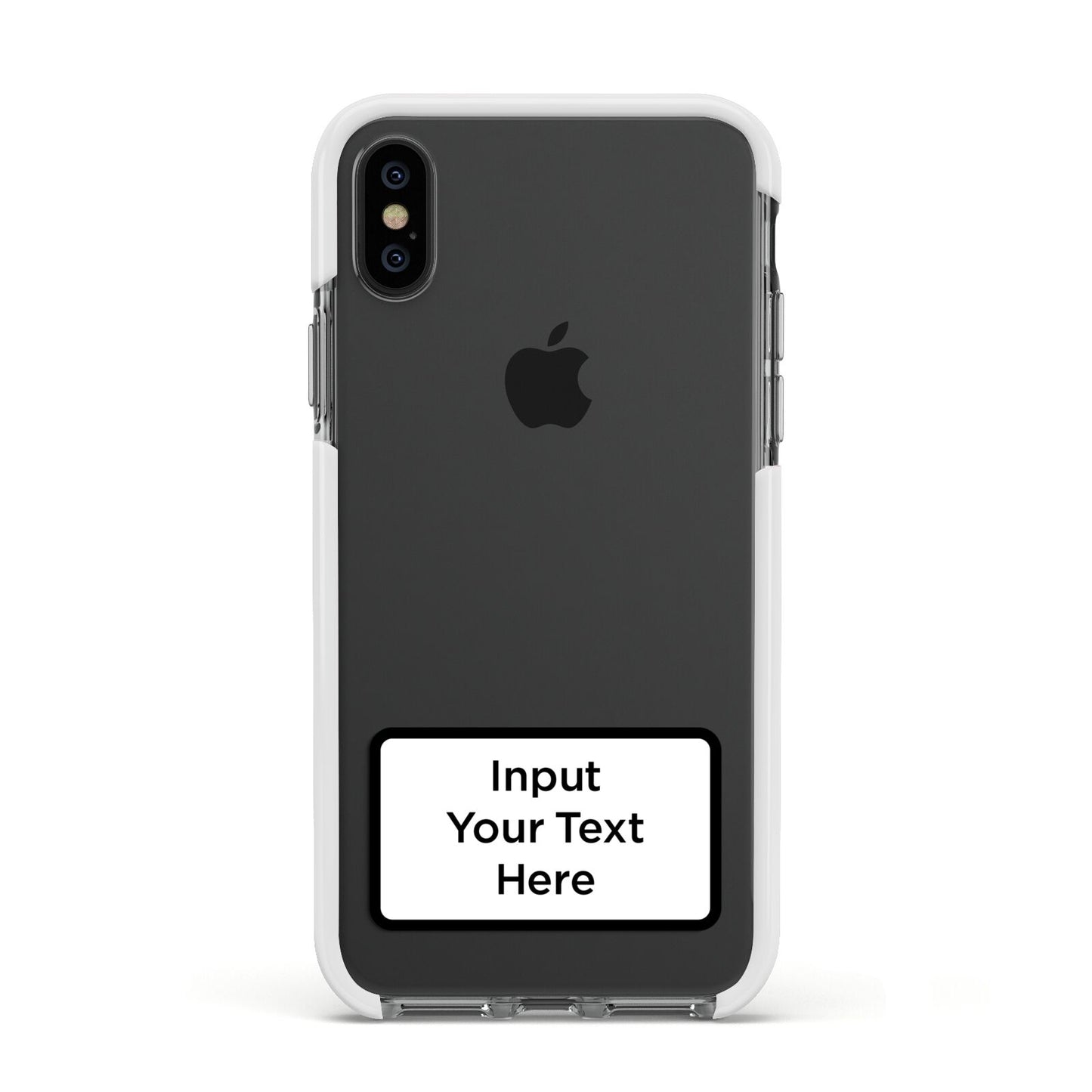 Personalised Warning Label Apple iPhone Xs Impact Case White Edge on Black Phone