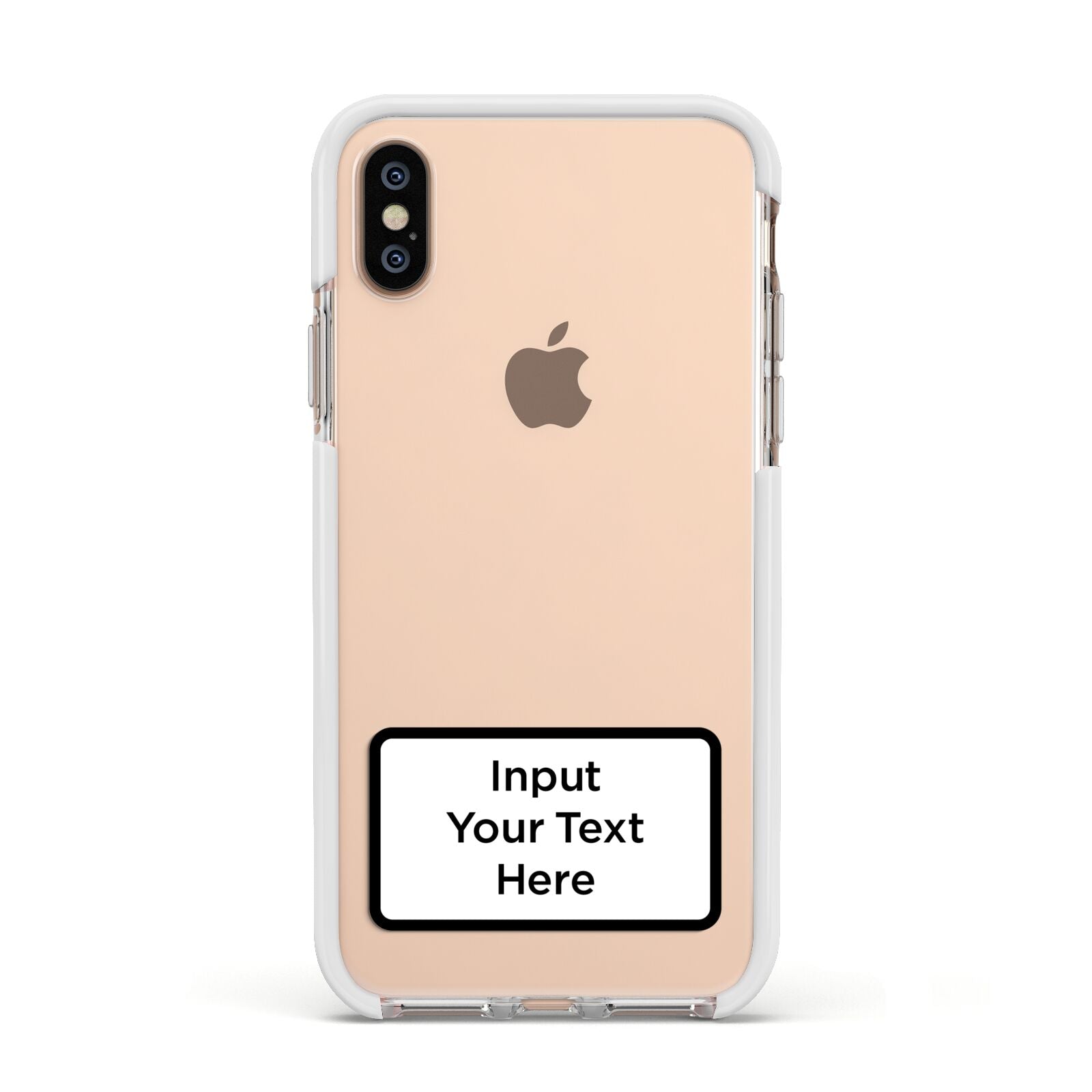 Personalised Warning Label Apple iPhone Xs Impact Case White Edge on Gold Phone