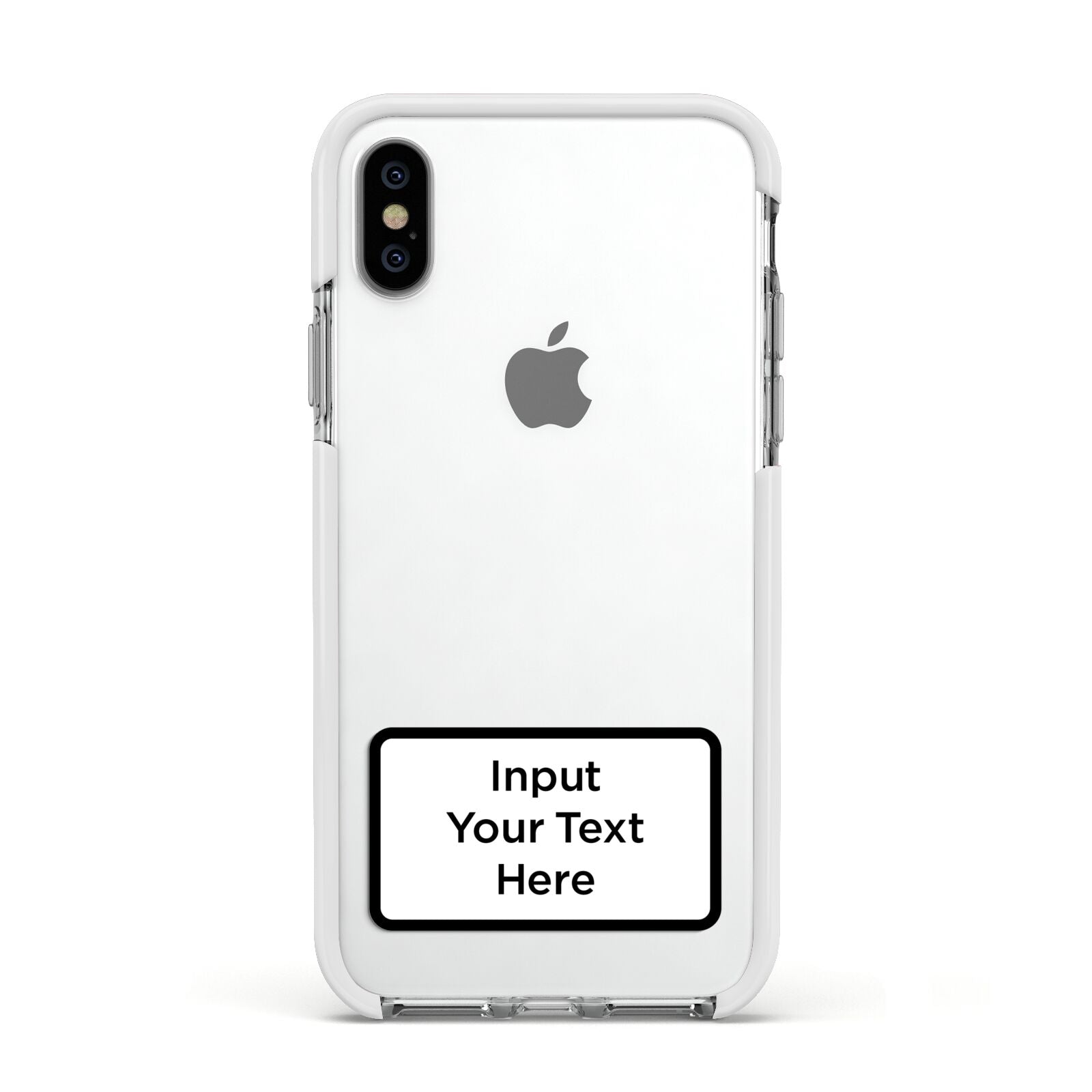 Personalised Warning Label Apple iPhone Xs Impact Case White Edge on Silver Phone