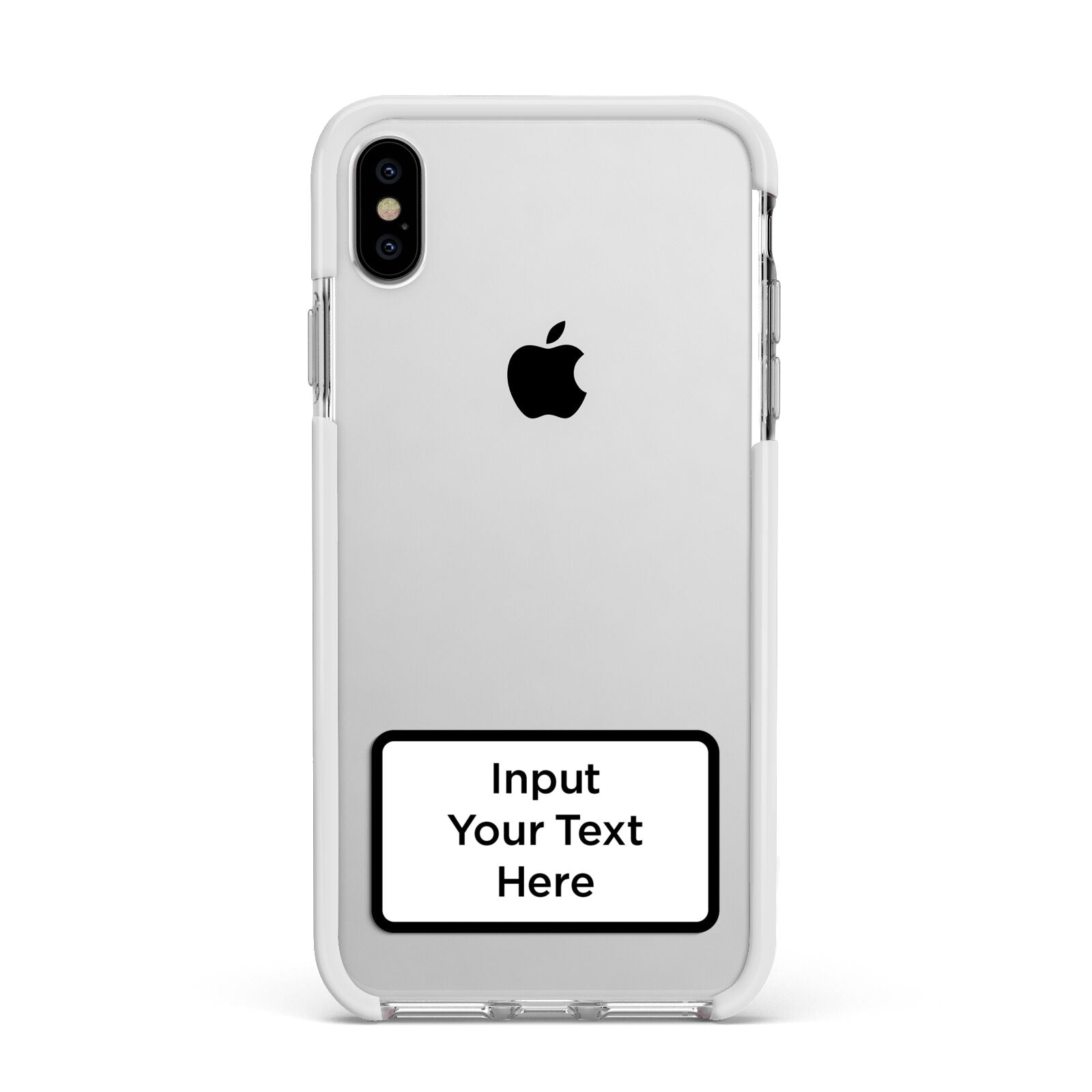 Personalised Warning Label Apple iPhone Xs Max Impact Case White Edge on Silver Phone