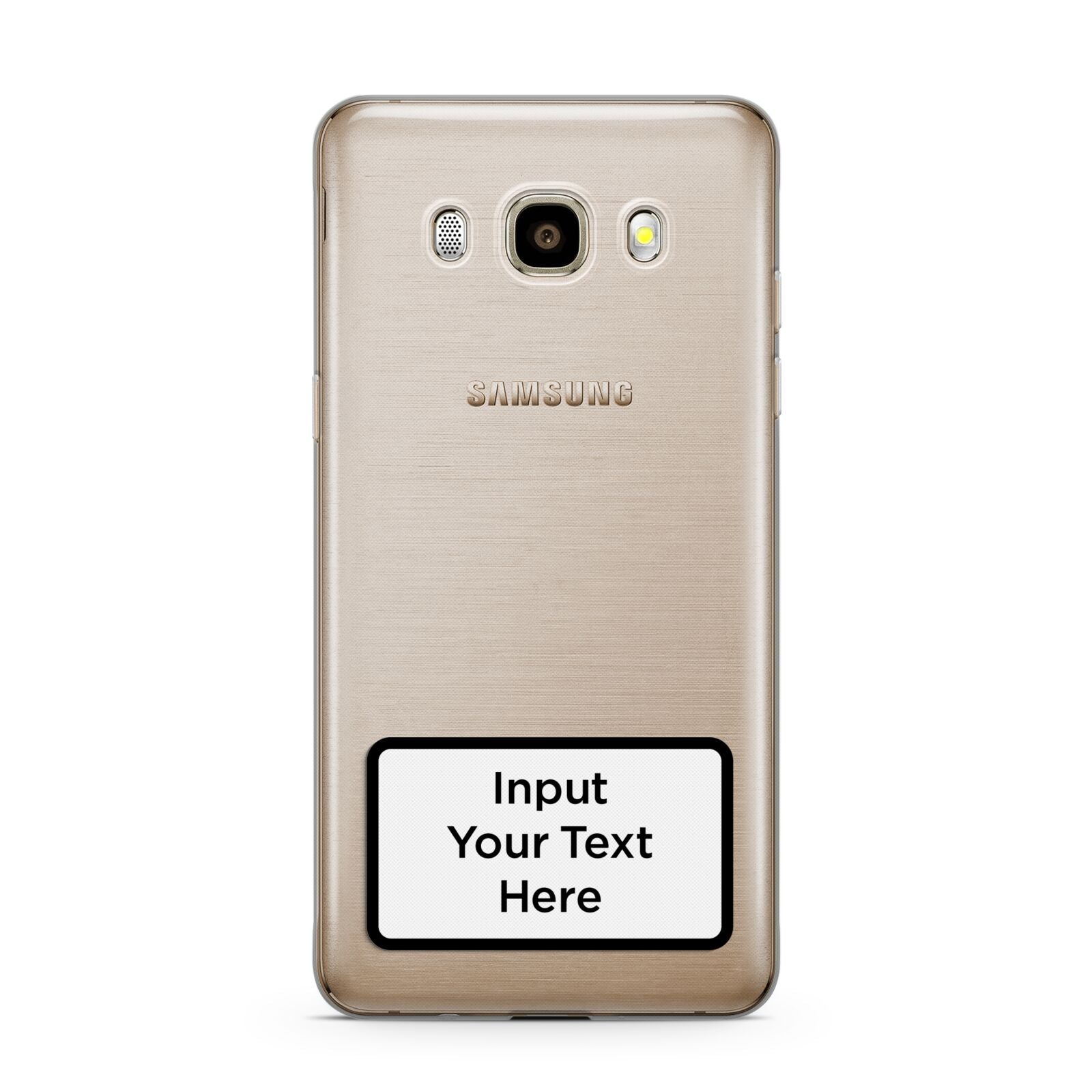 Personalised Warning Label Samsung Galaxy J7 2016 Case on gold phone