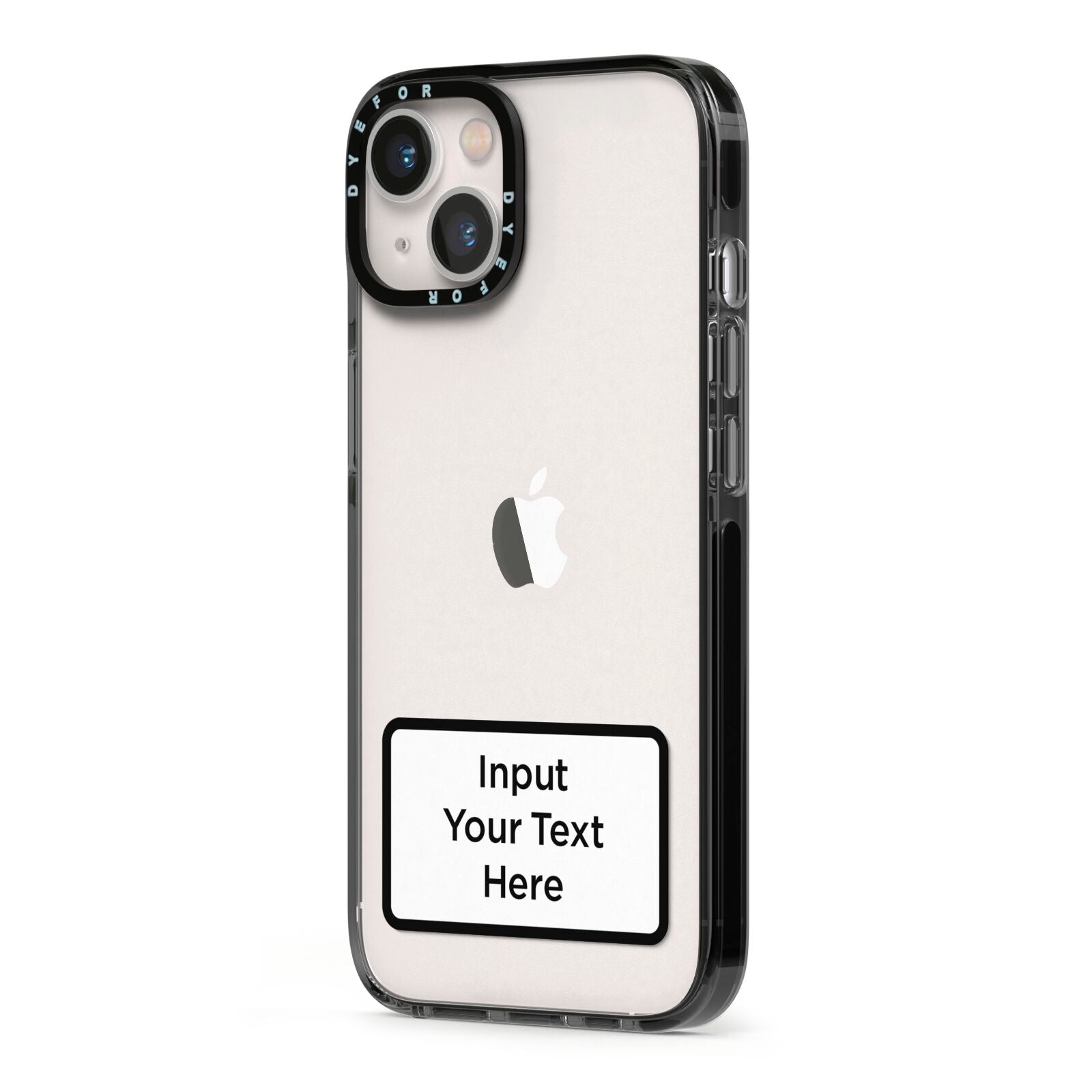 Personalised Warning Label iPhone 13 Black Impact Case Side Angle on Silver phone