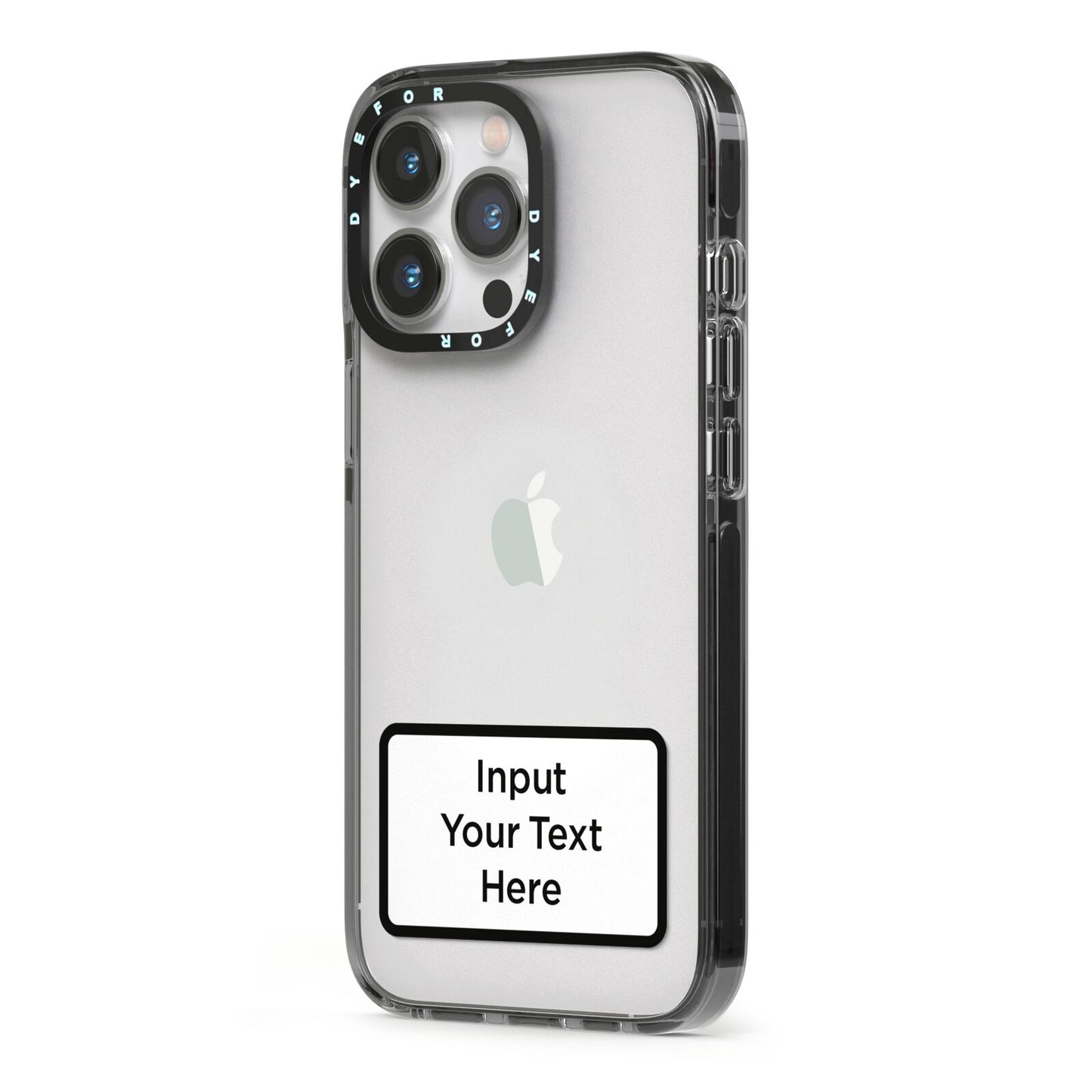 Personalised Warning Label iPhone 13 Pro Black Impact Case Side Angle on Silver phone