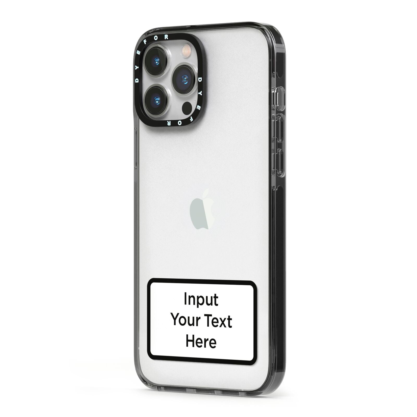 Personalised Warning Label iPhone 13 Pro Max Black Impact Case Side Angle on Silver phone