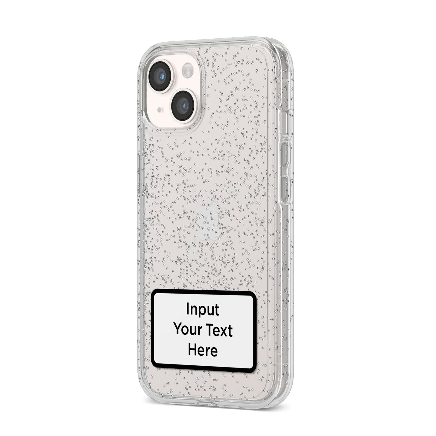 Personalised Warning Label iPhone 14 Glitter Tough Case Starlight Angled Image