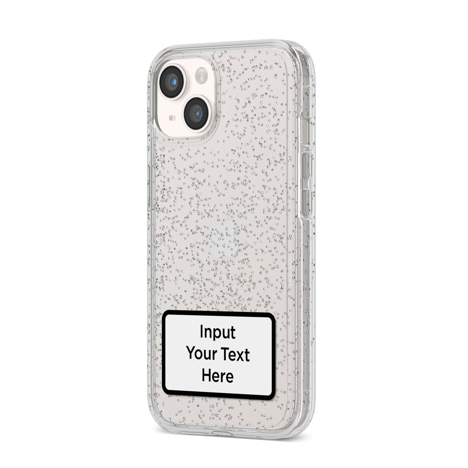 Personalised Warning Label iPhone 14 Glitter Tough Case Starlight Angled Image