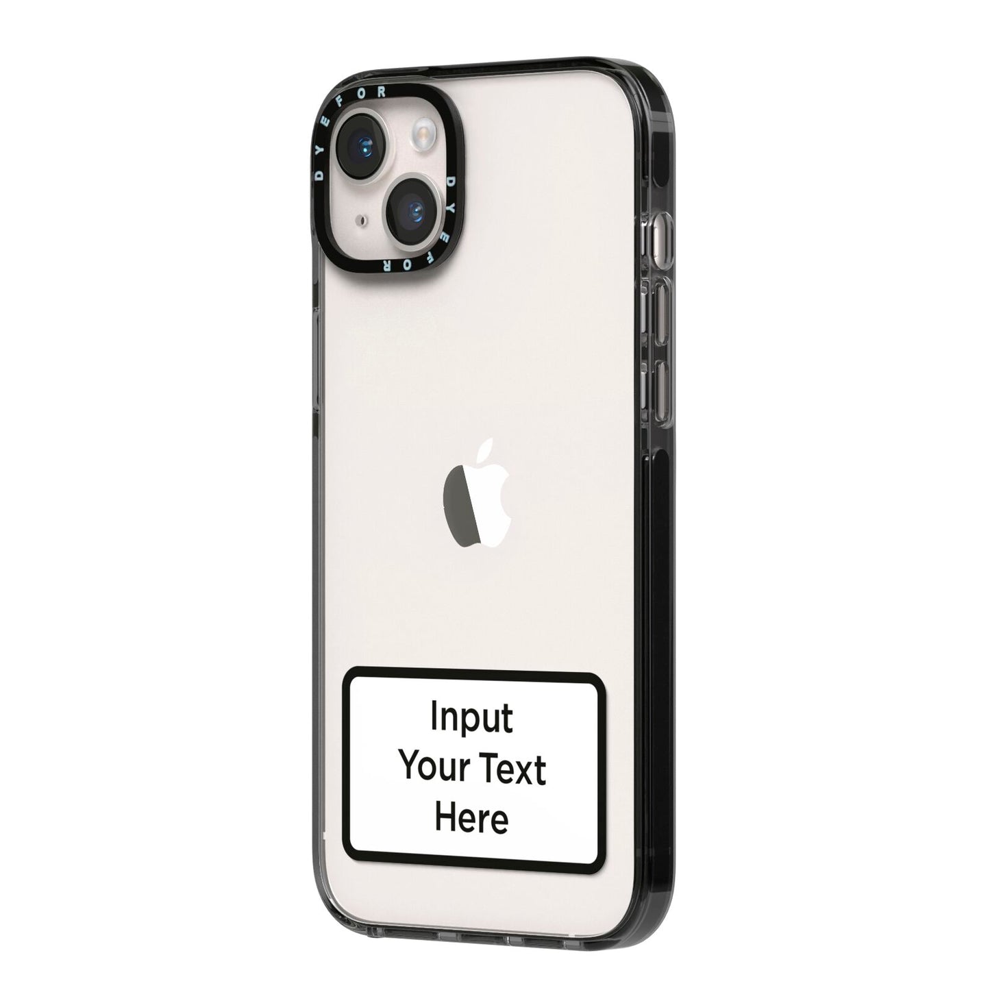 Personalised Warning Label iPhone 14 Plus Black Impact Case Side Angle on Silver phone