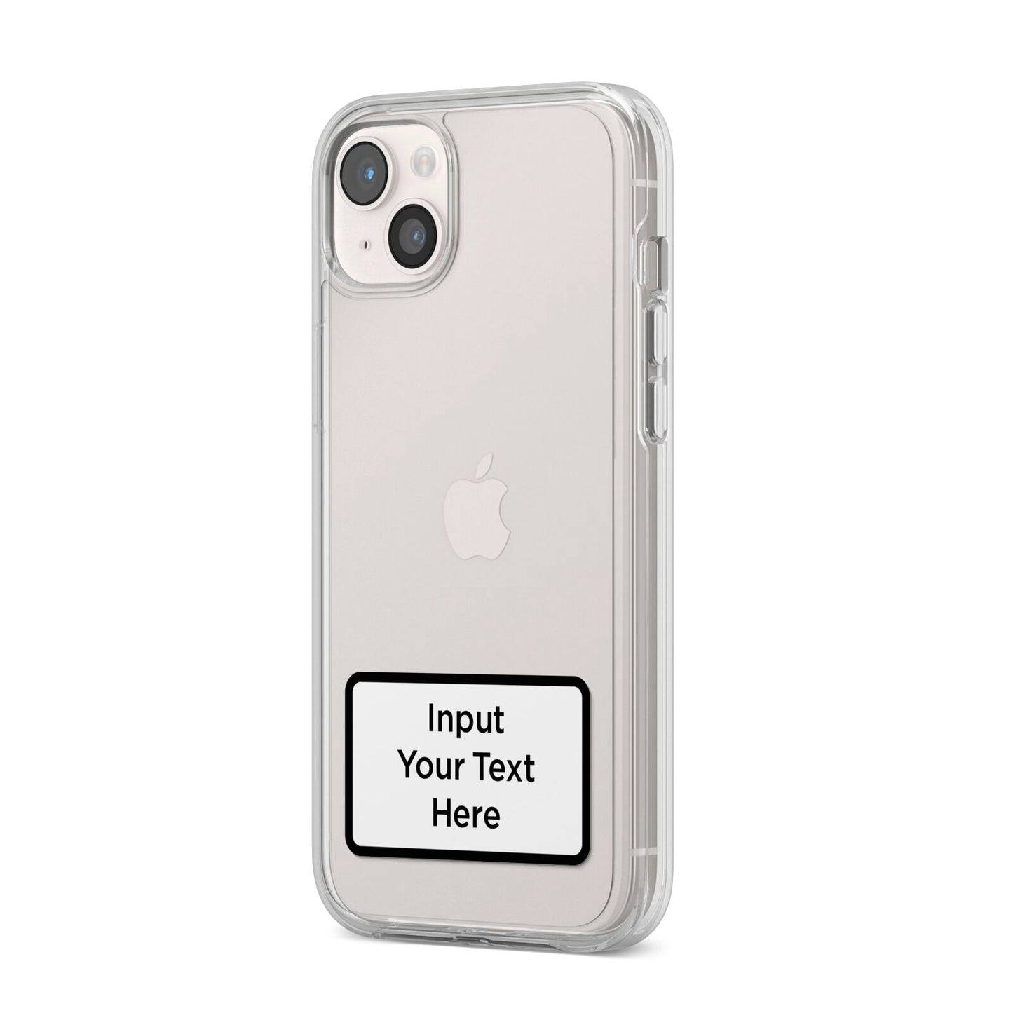 Personalised Warning Label iPhone 14 Plus Clear Tough Case Starlight Angled Image