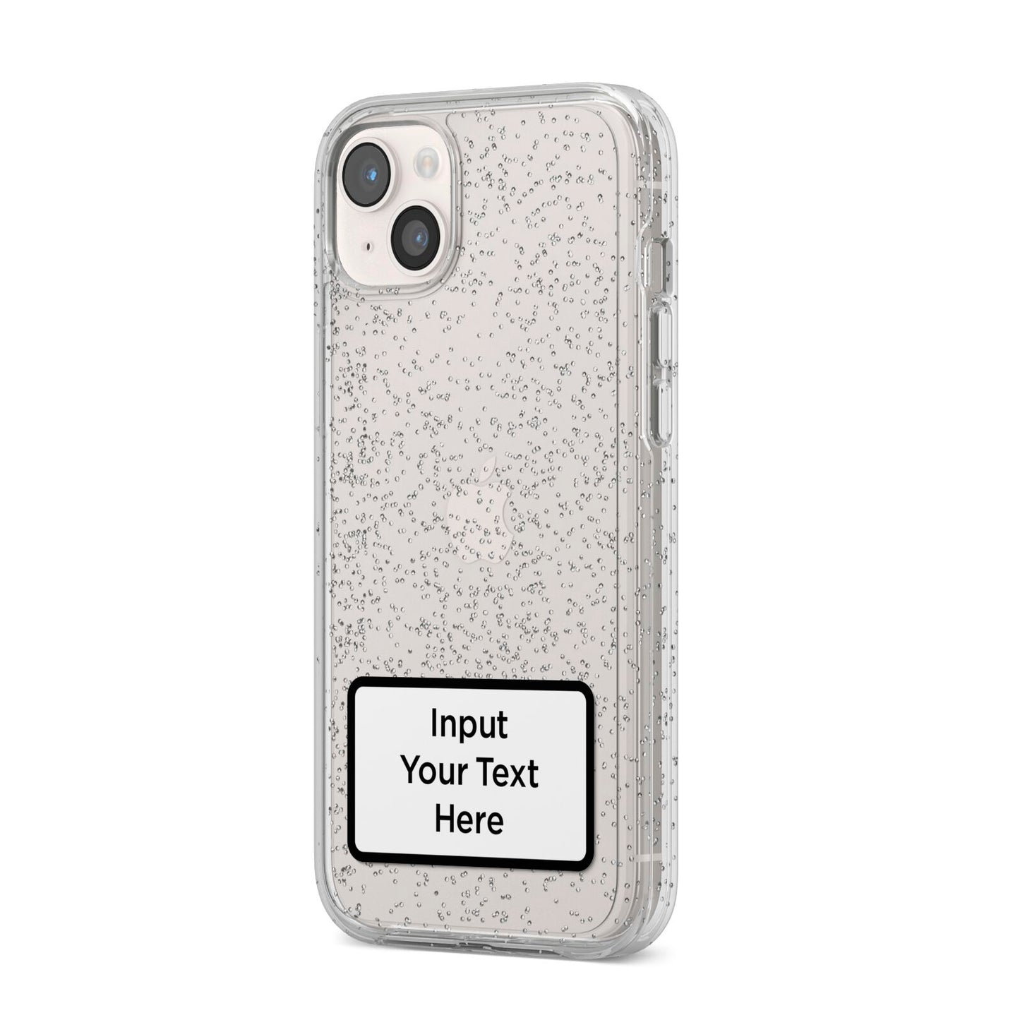 Personalised Warning Label iPhone 14 Plus Glitter Tough Case Starlight Angled Image