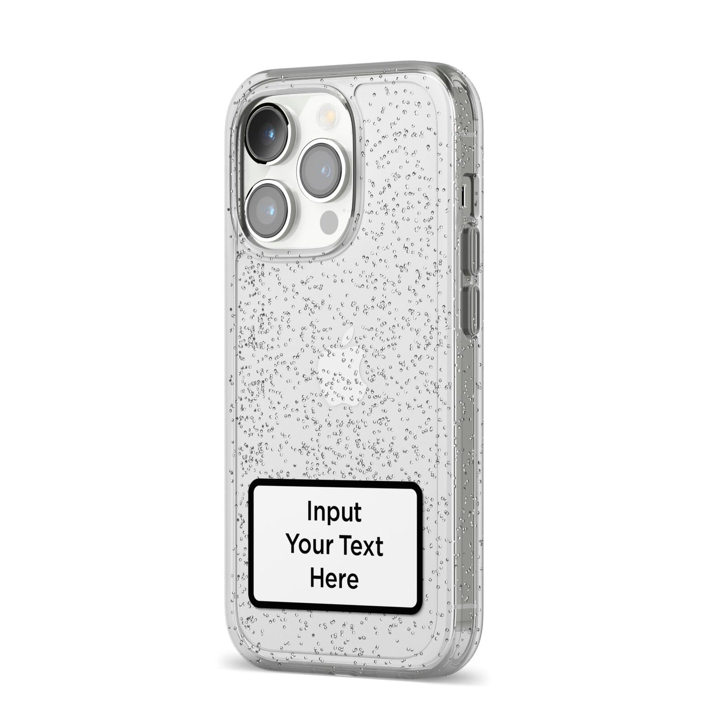 Personalised Warning Label iPhone 14 Pro Glitter Tough Case Silver Angled Image