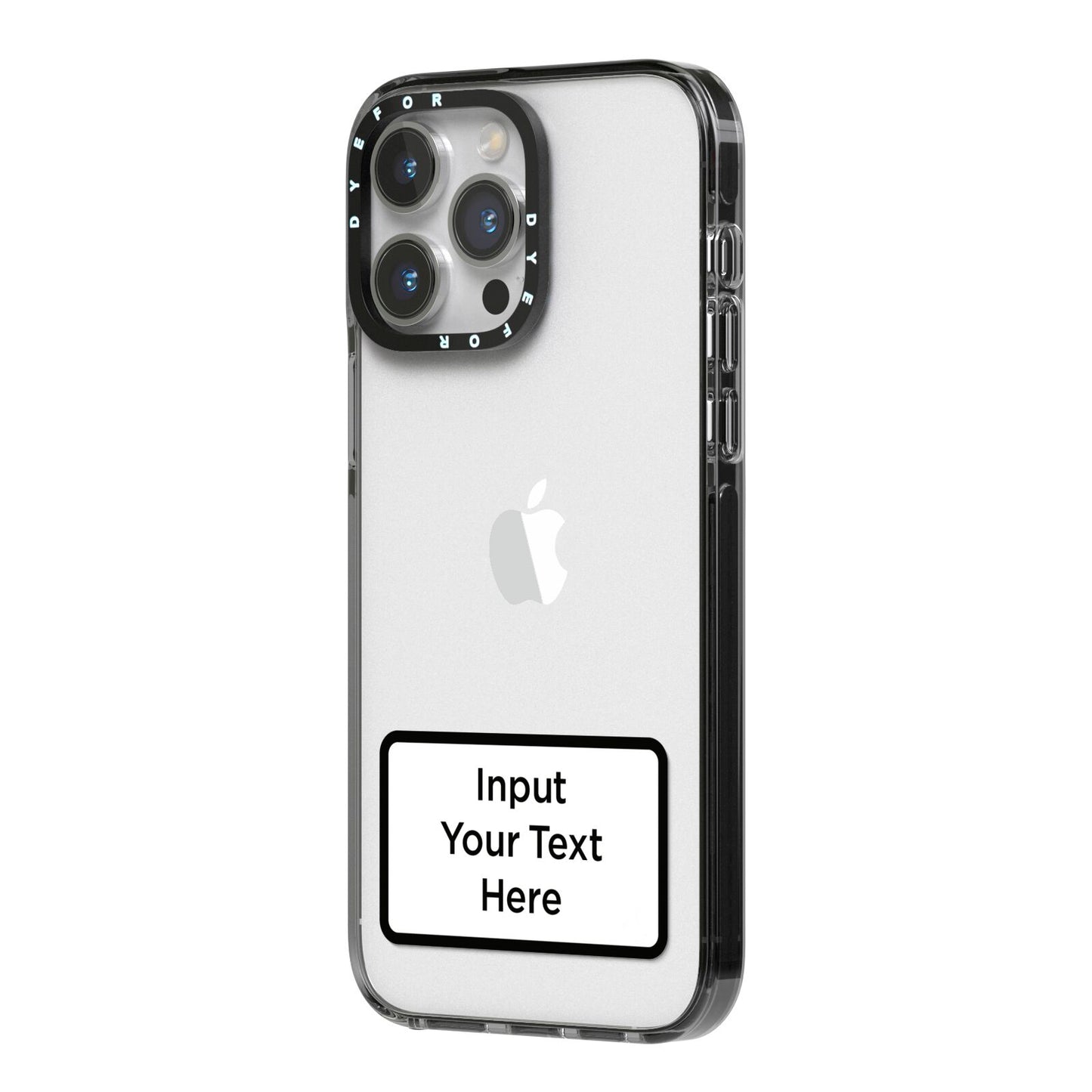 Personalised Warning Label iPhone 14 Pro Max Black Impact Case Side Angle on Silver phone