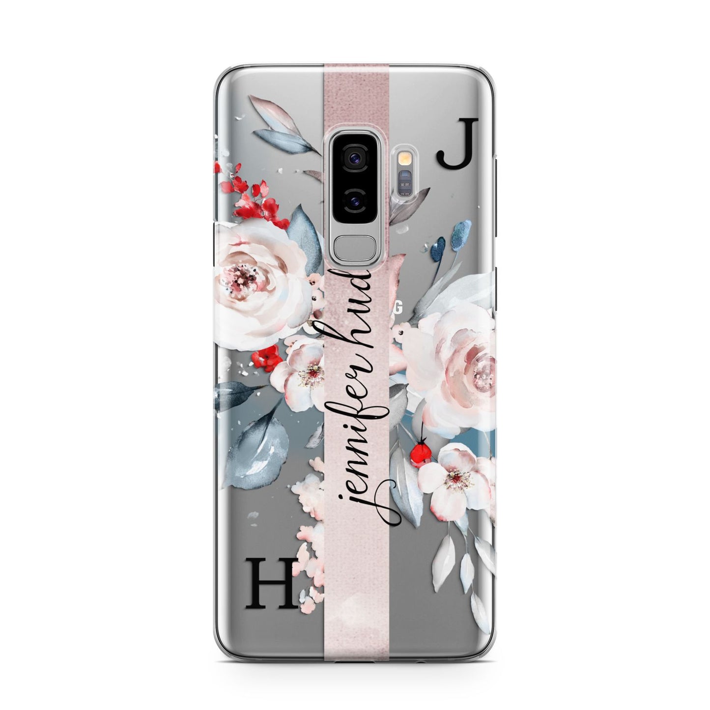 Personalised Watercolour Bouquet Roses Samsung Galaxy S9 Plus Case on Silver phone