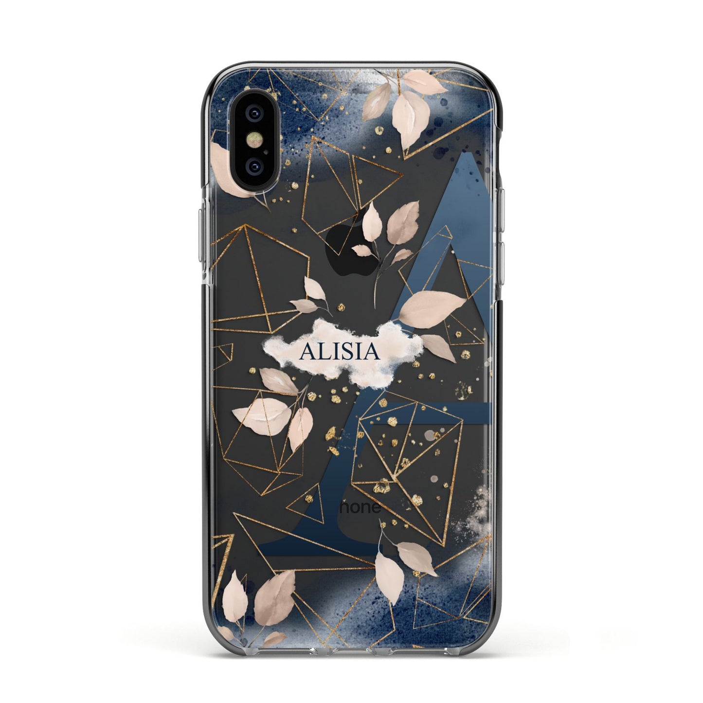 Personalised Watercolour Geometric Apple iPhone Xs Impact Case Black Edge on Black Phone