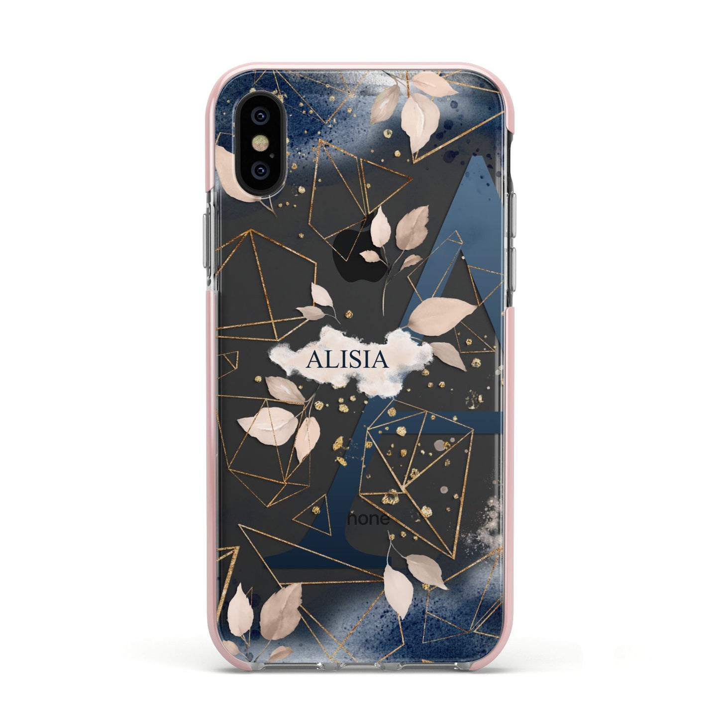 Personalised Watercolour Geometric Apple iPhone Xs Impact Case Pink Edge on Black Phone