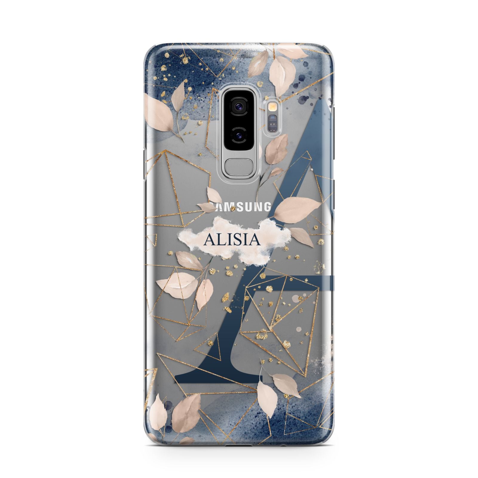 Personalised Watercolour Geometric Samsung Galaxy S9 Plus Case on Silver phone