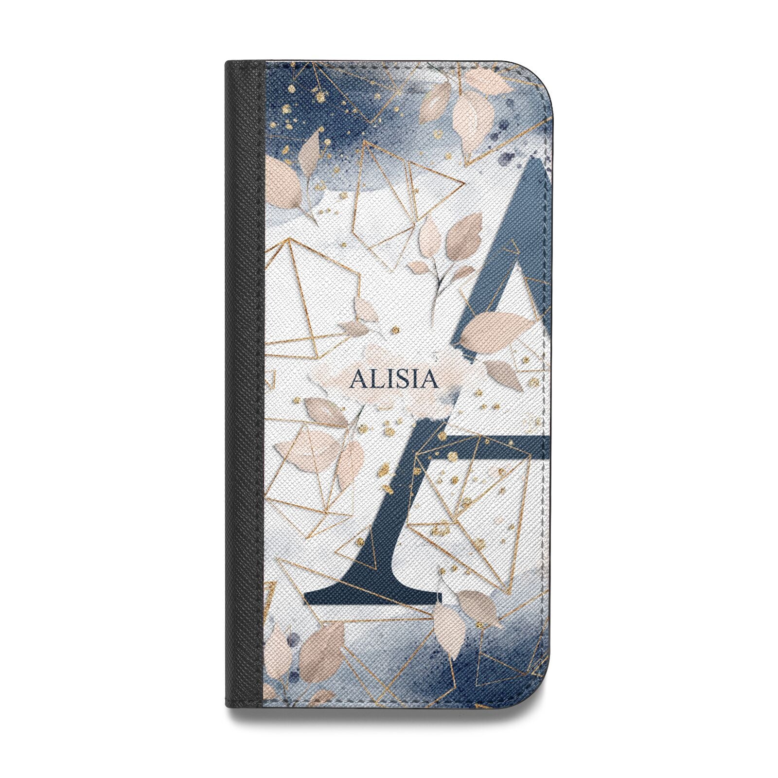 Personalised Watercolour Geometric Vegan Leather Flip iPhone Case