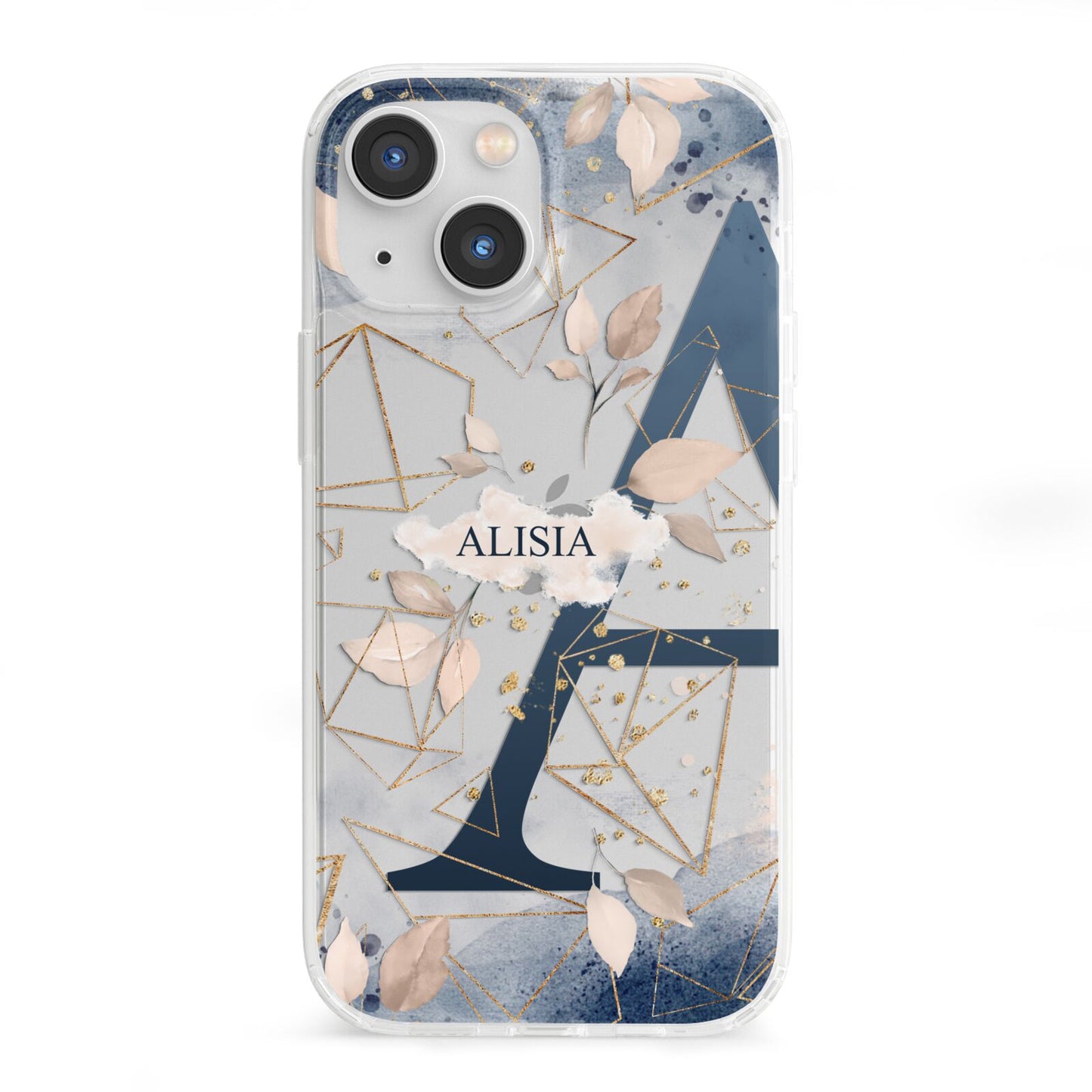 Personalised Watercolour Geometric iPhone 13 Mini Clear Bumper Case