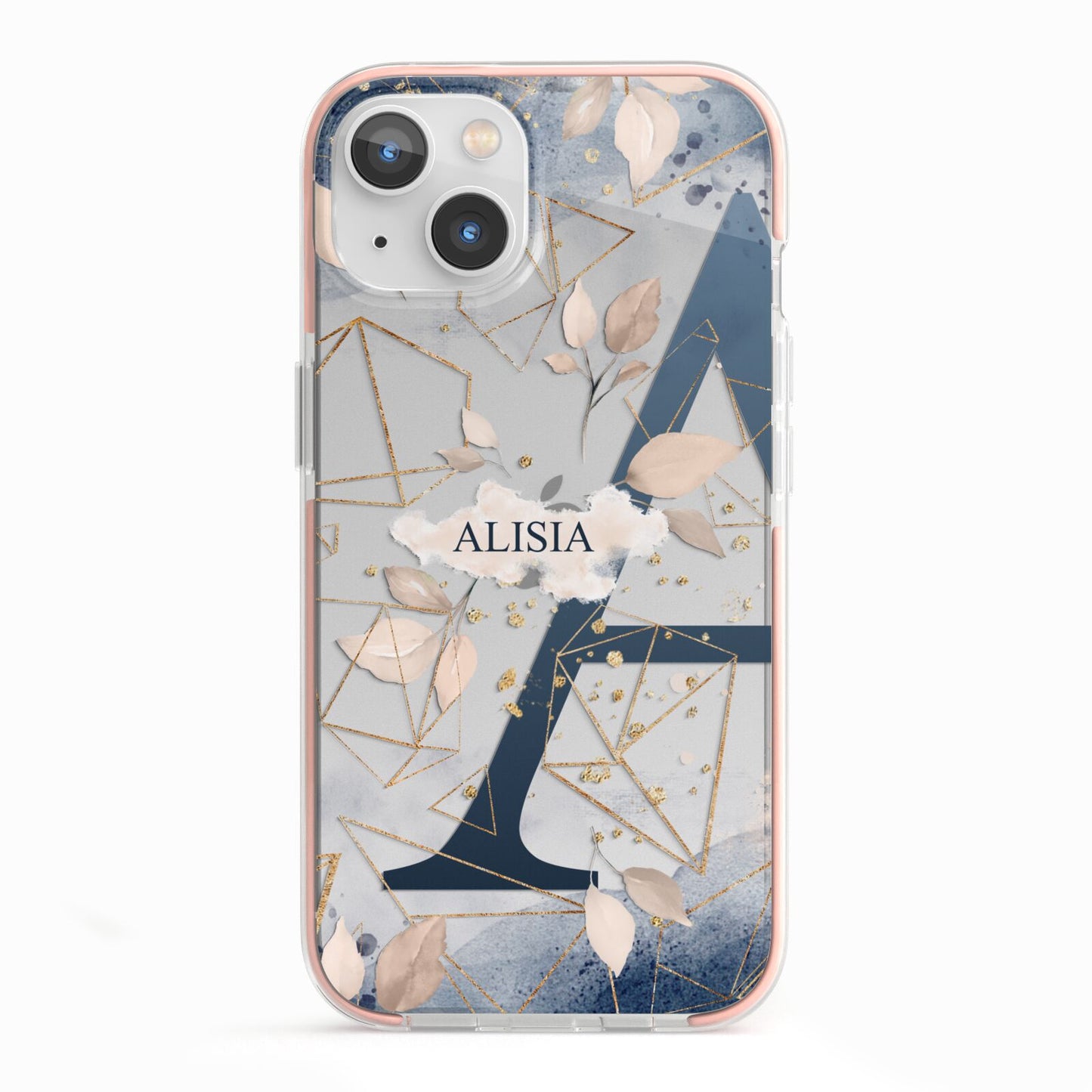 Personalised Watercolour Geometric iPhone 13 TPU Impact Case with Pink Edges