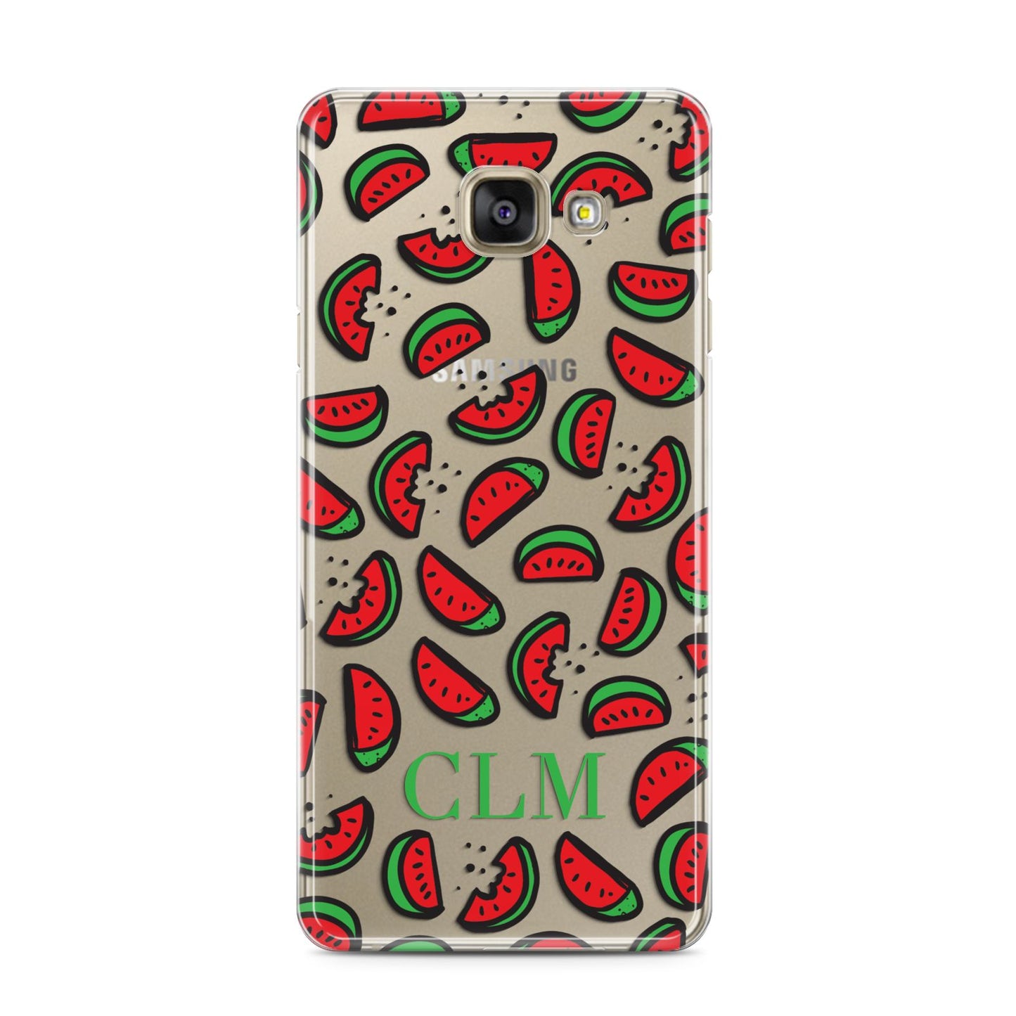 Personalised Watermelon Initials Samsung Galaxy A3 2016 Case on gold phone