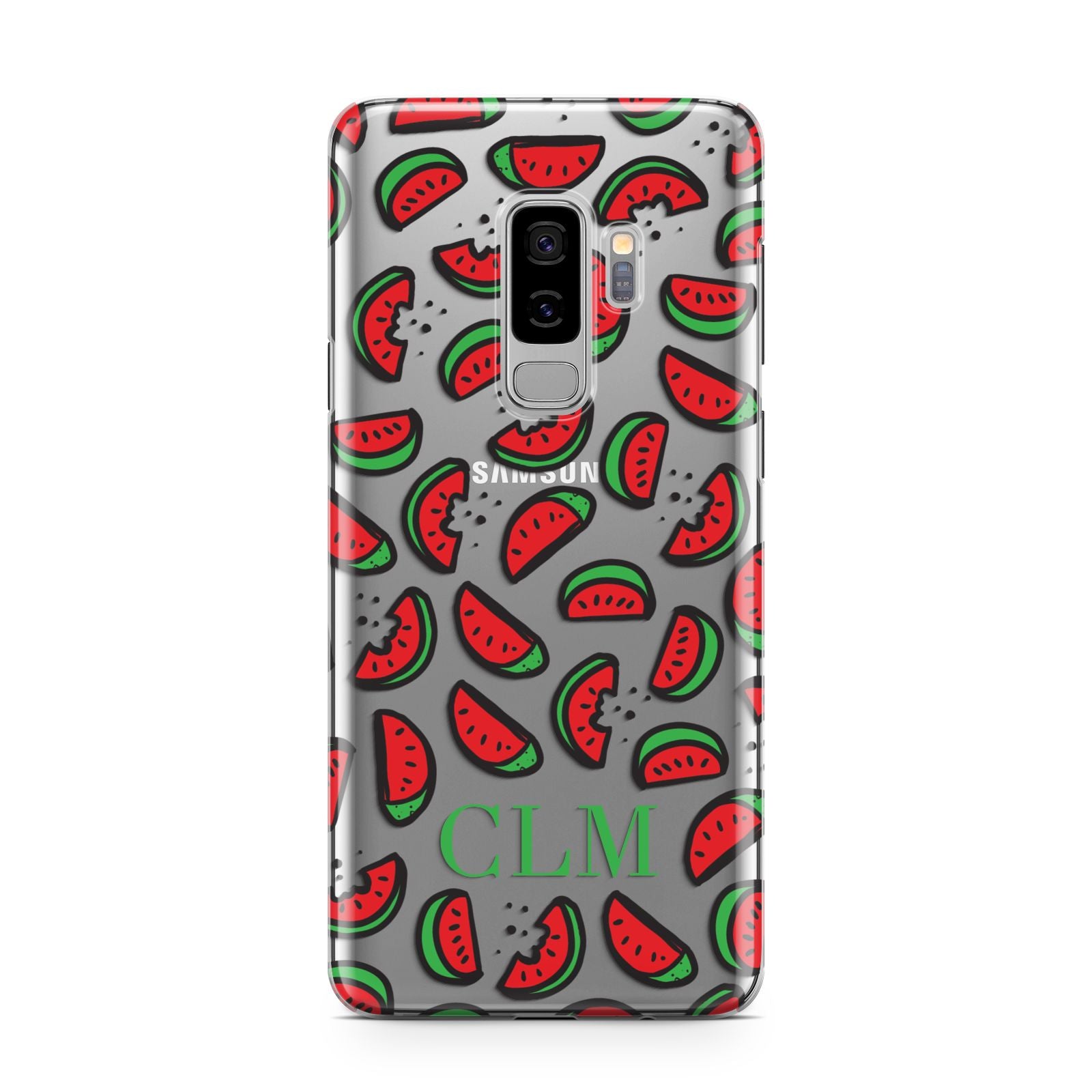 Personalised Watermelon Initials Samsung Galaxy S9 Plus Case on Silver phone