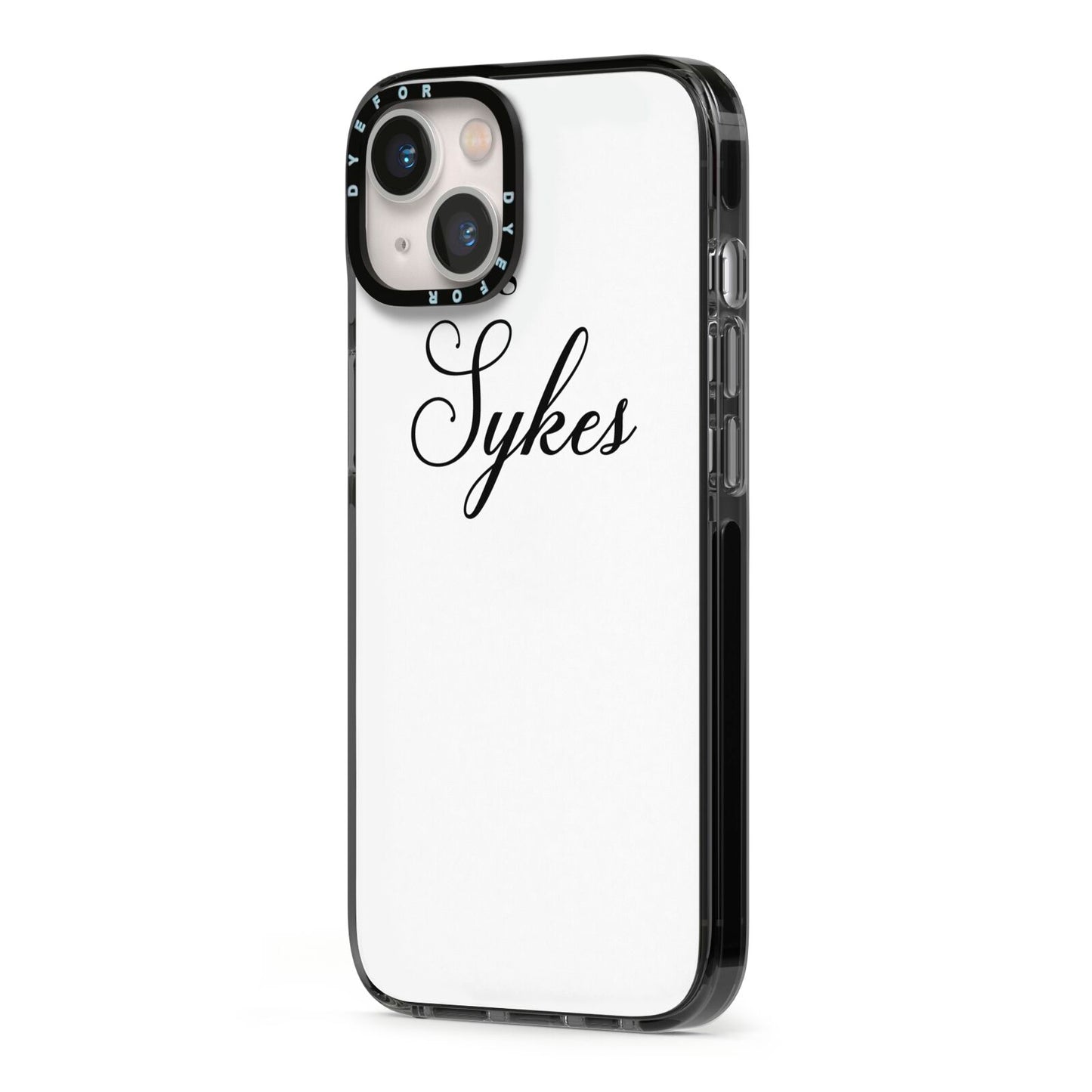 Personalised Wedding Name Miss iPhone 13 Black Impact Case Side Angle on Silver phone