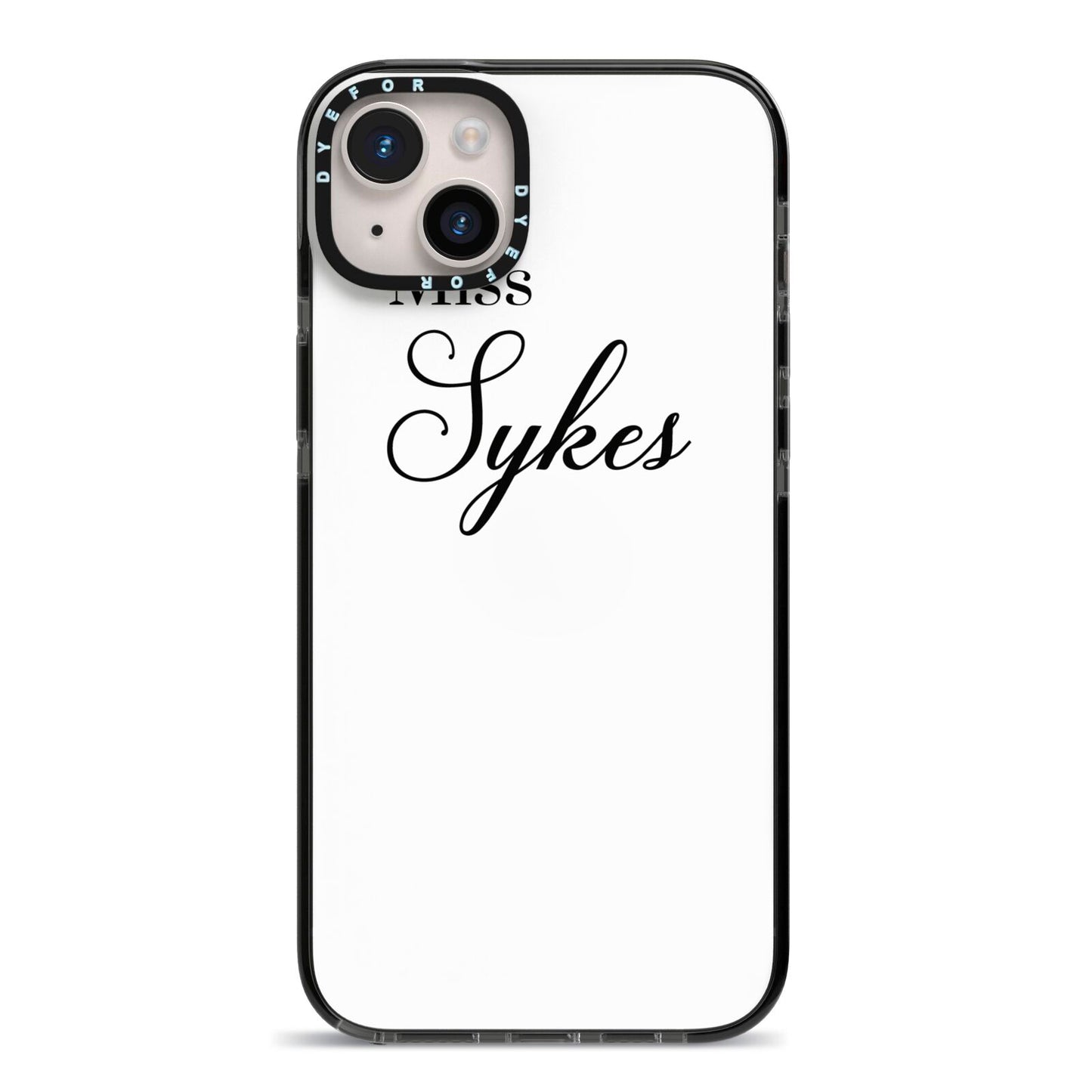 Personalised Wedding Name Miss iPhone 14 Plus Black Impact Case on Silver phone