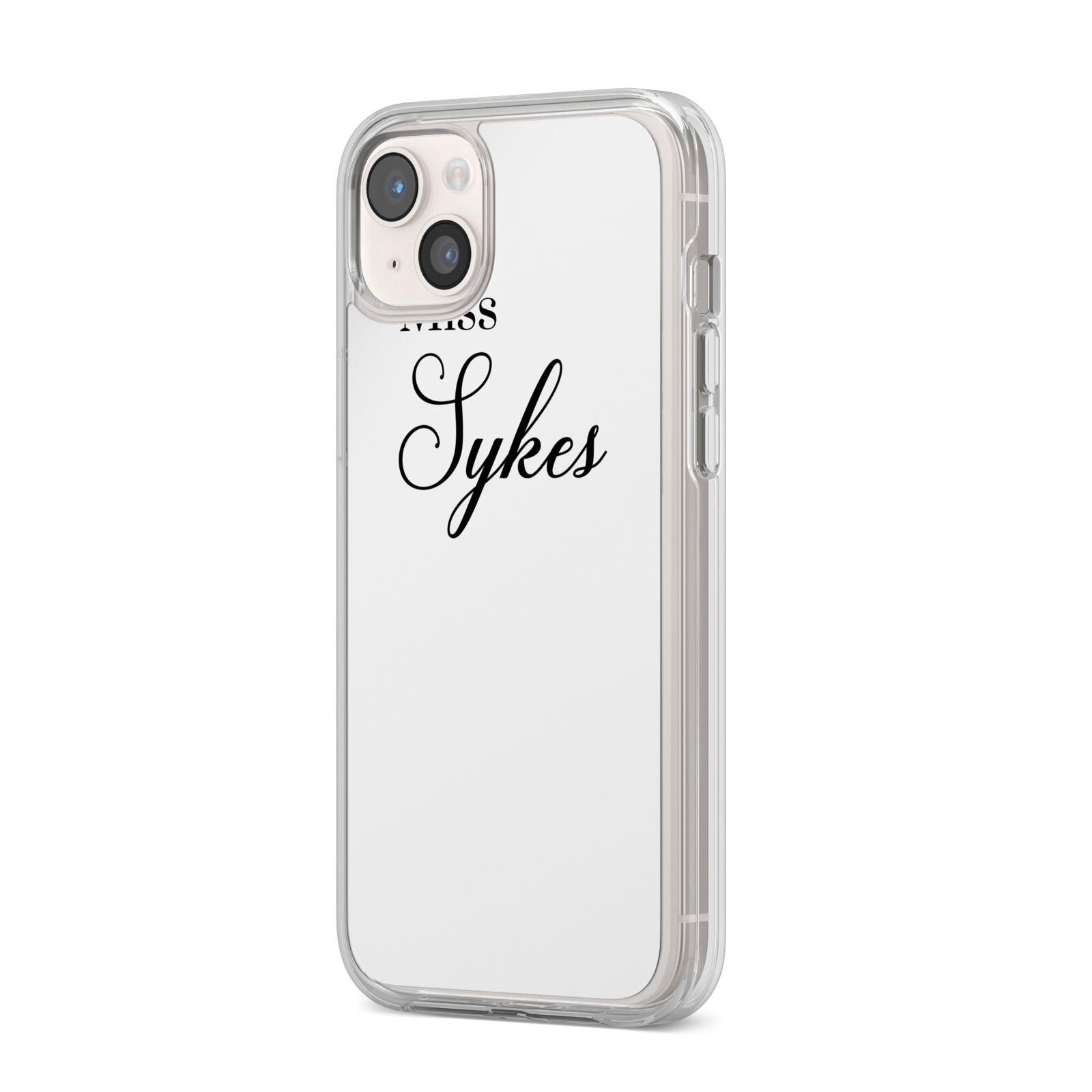 Personalised Wedding Name Miss iPhone 14 Plus Clear Tough Case Starlight Angled Image