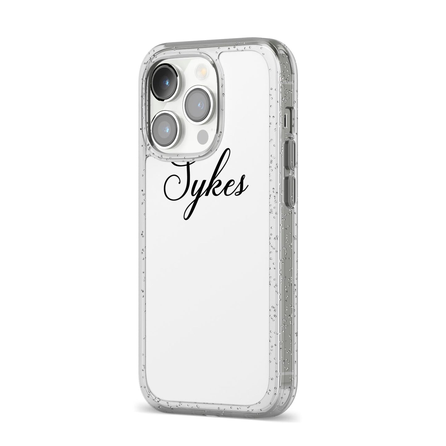 Personalised Wedding Name Miss iPhone 14 Pro Glitter Tough Case Silver Angled Image