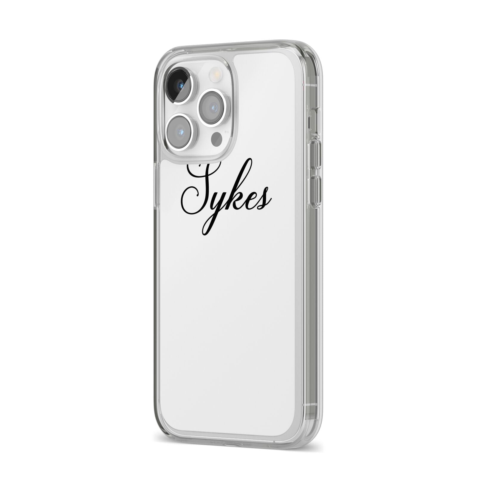 Personalised Wedding Name Miss iPhone 14 Pro Max Clear Tough Case Silver Angled Image