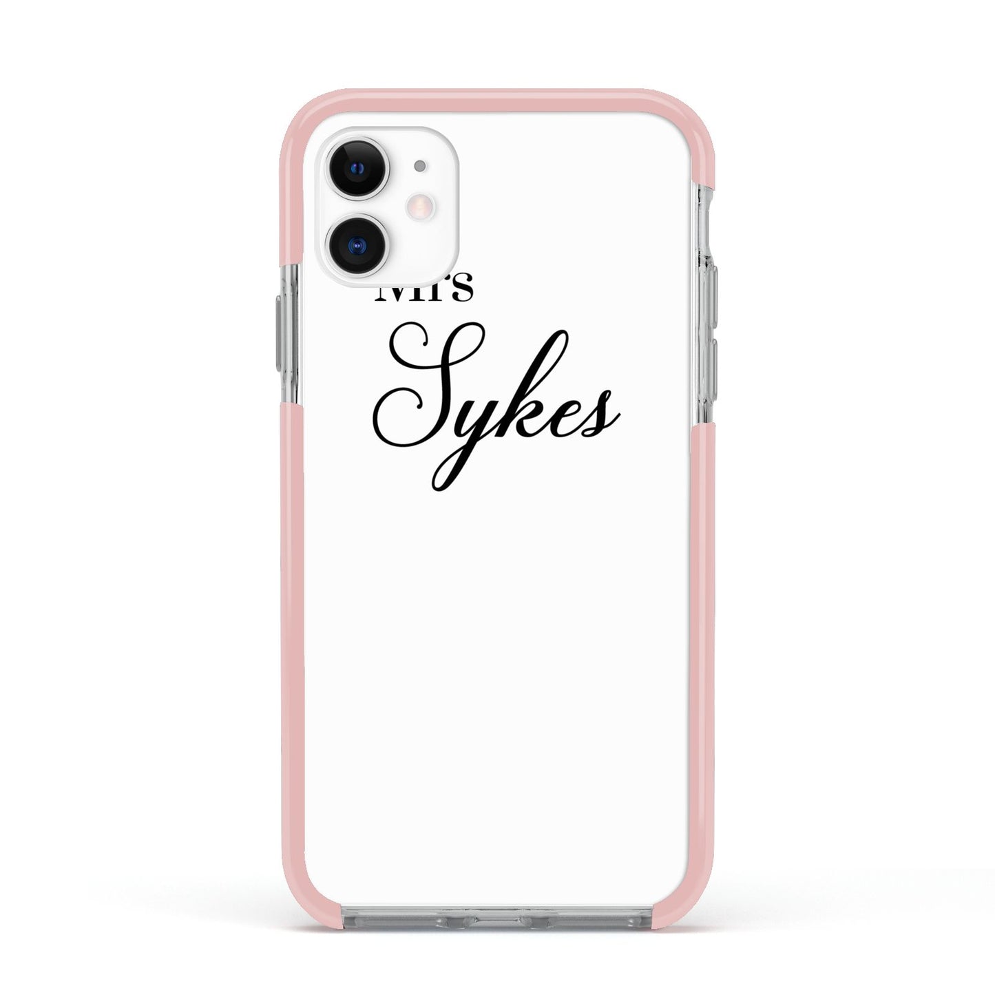 Personalised Wedding Name Mrs Apple iPhone 11 in White with Pink Impact Case
