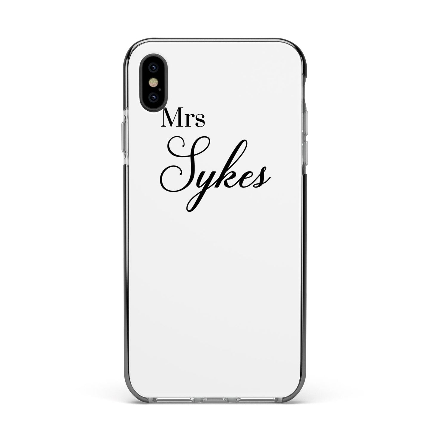 Personalised Wedding Name Mrs Apple iPhone Xs Max Impact Case Black Edge on Black Phone