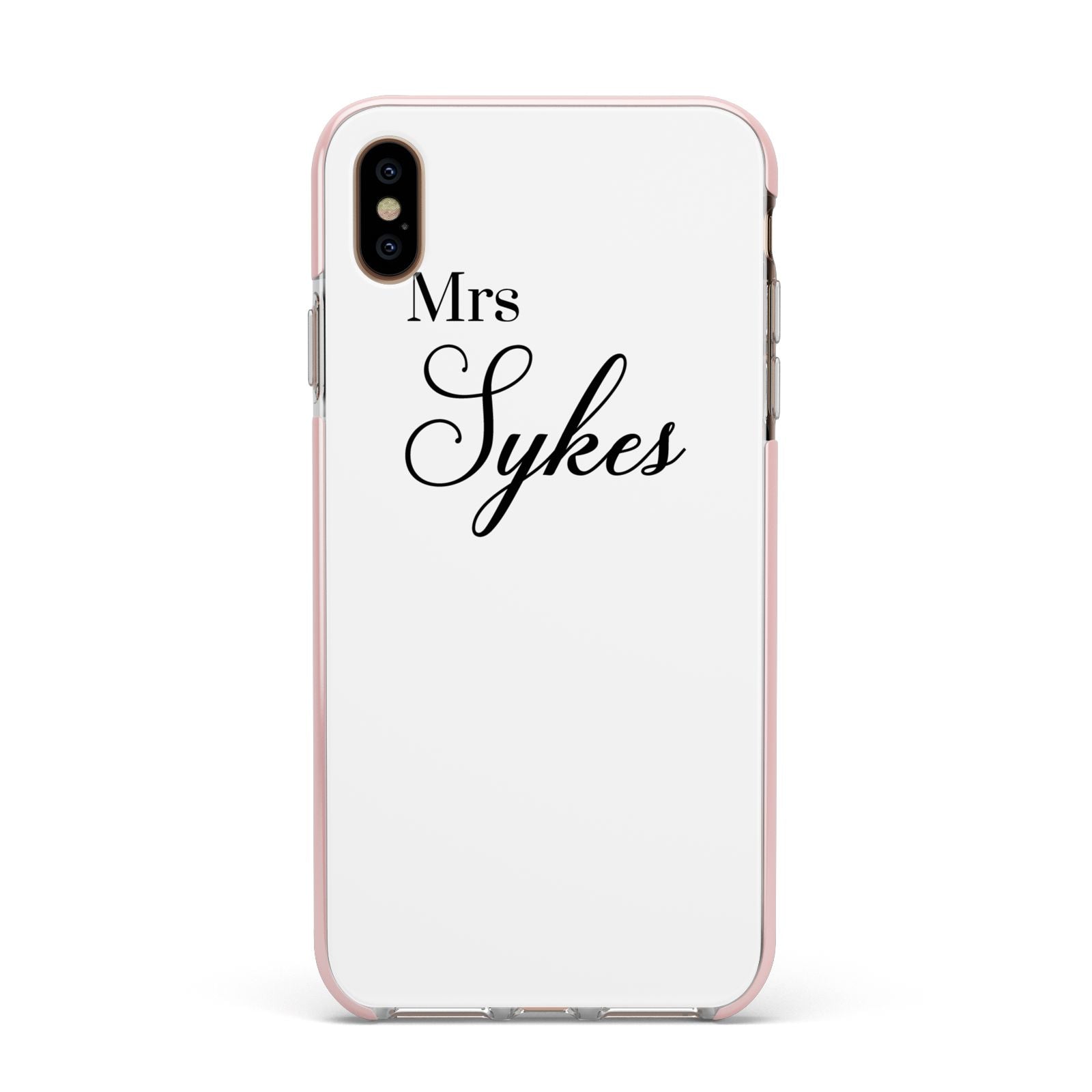 Personalised Wedding Name Mrs Apple iPhone Xs Max Impact Case Pink Edge on Gold Phone