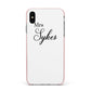 Personalised Wedding Name Mrs Apple iPhone Xs Max Impact Case Pink Edge on Silver Phone