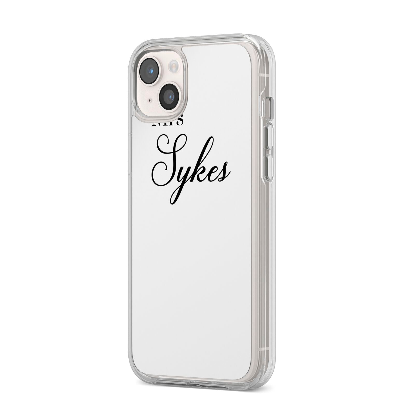 Personalised Wedding Name Mrs iPhone 14 Plus Clear Tough Case Starlight Angled Image